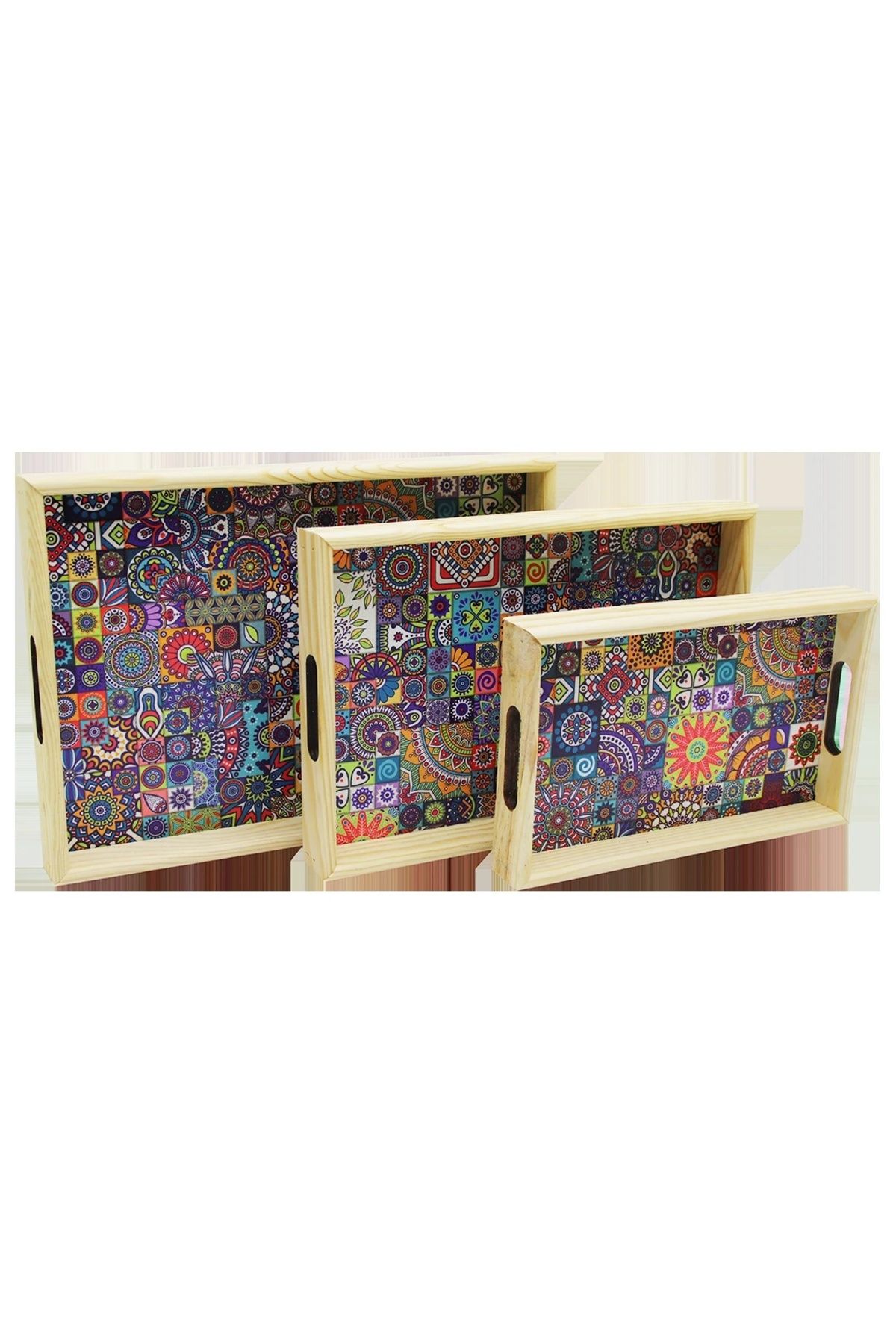 BIGBOYCL 3 Boy Ahşap Tepsi Desenli Zemin 16X26 - 21X31 - 24X34Cm
