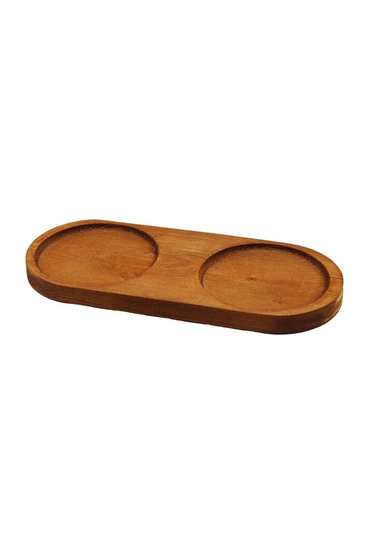 BIGBOYCL 2 Bölmeli - Oval Koyu Renk=Kahverengi Ahşap Yağdanlık Altlık 27X12.5Cm