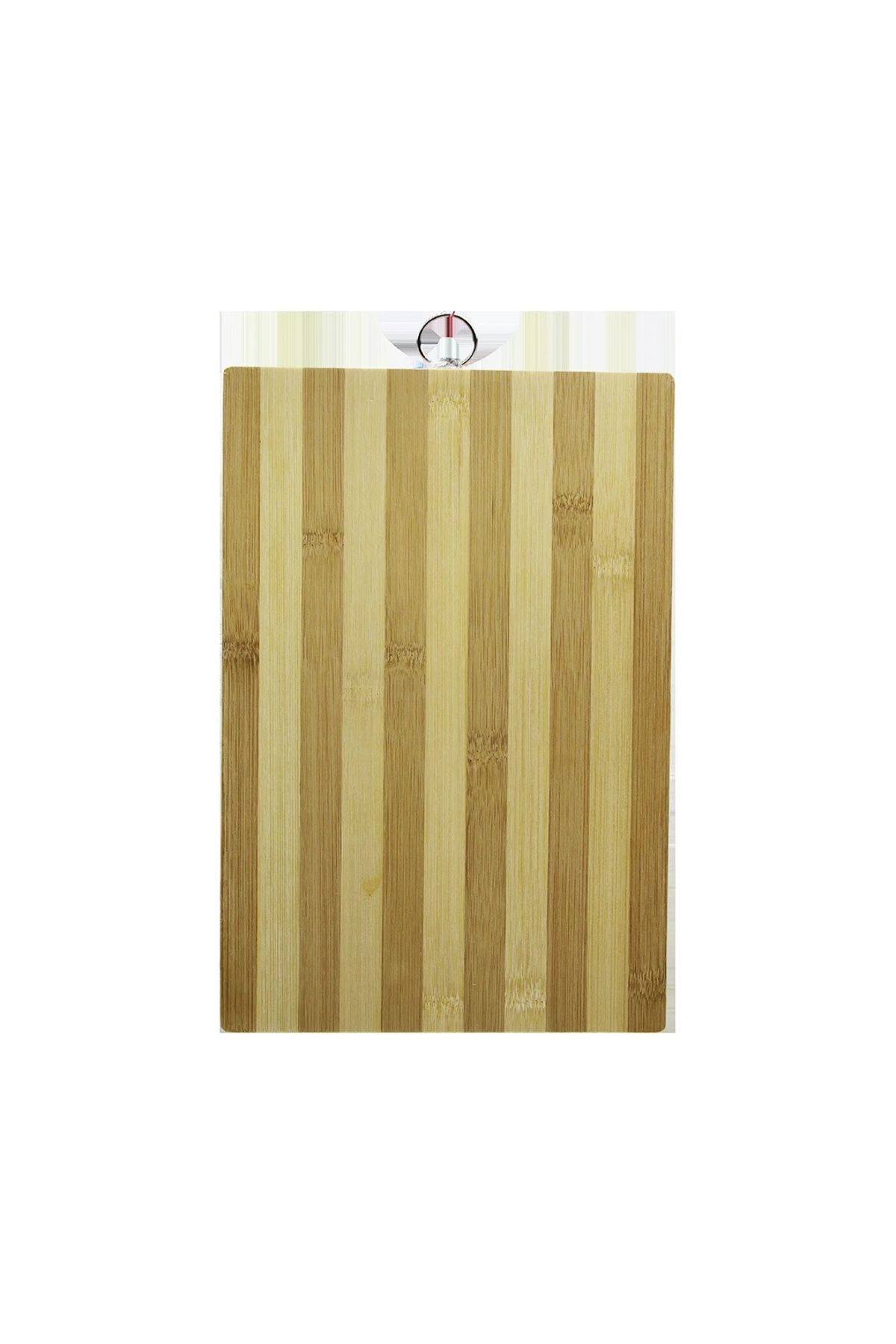 BIGBOYCL Ahşap 20X30Cm Beyaz Çizgili Bambu Kesim Panosu Metal Kulplu
