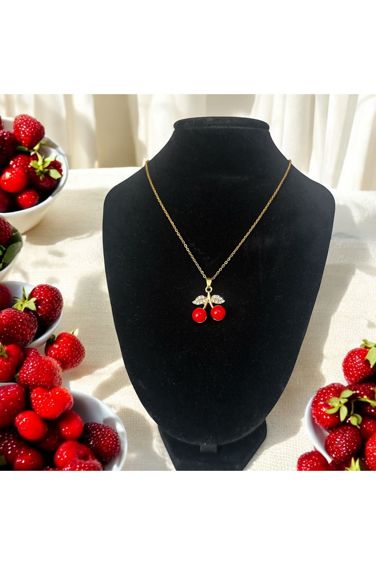 Velora Jewelry Çelik zincir kiraz kolye