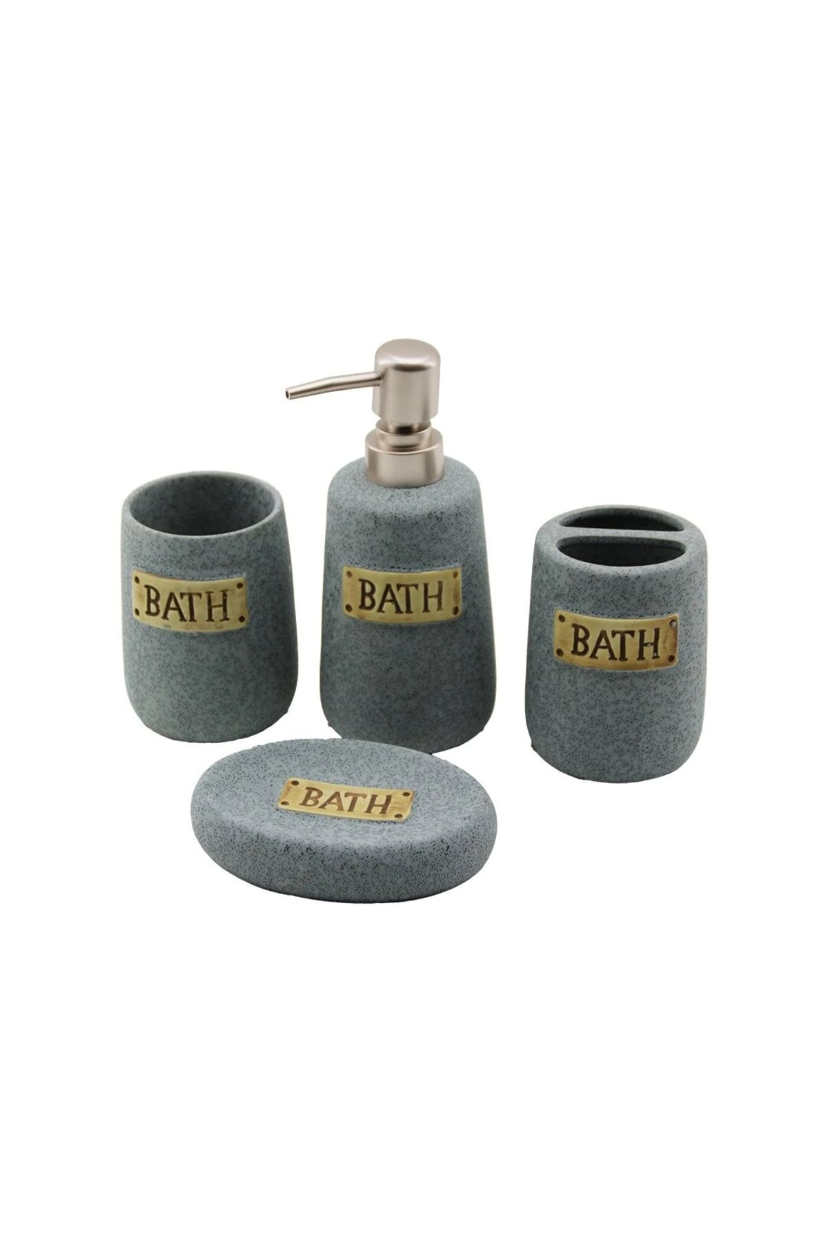 BIGBOYCL 4 Pcs Gri Seramik Banyo Temizlik Seti Sıvı - Katı Sabunluk - Diş Fırçalık - Macunluk