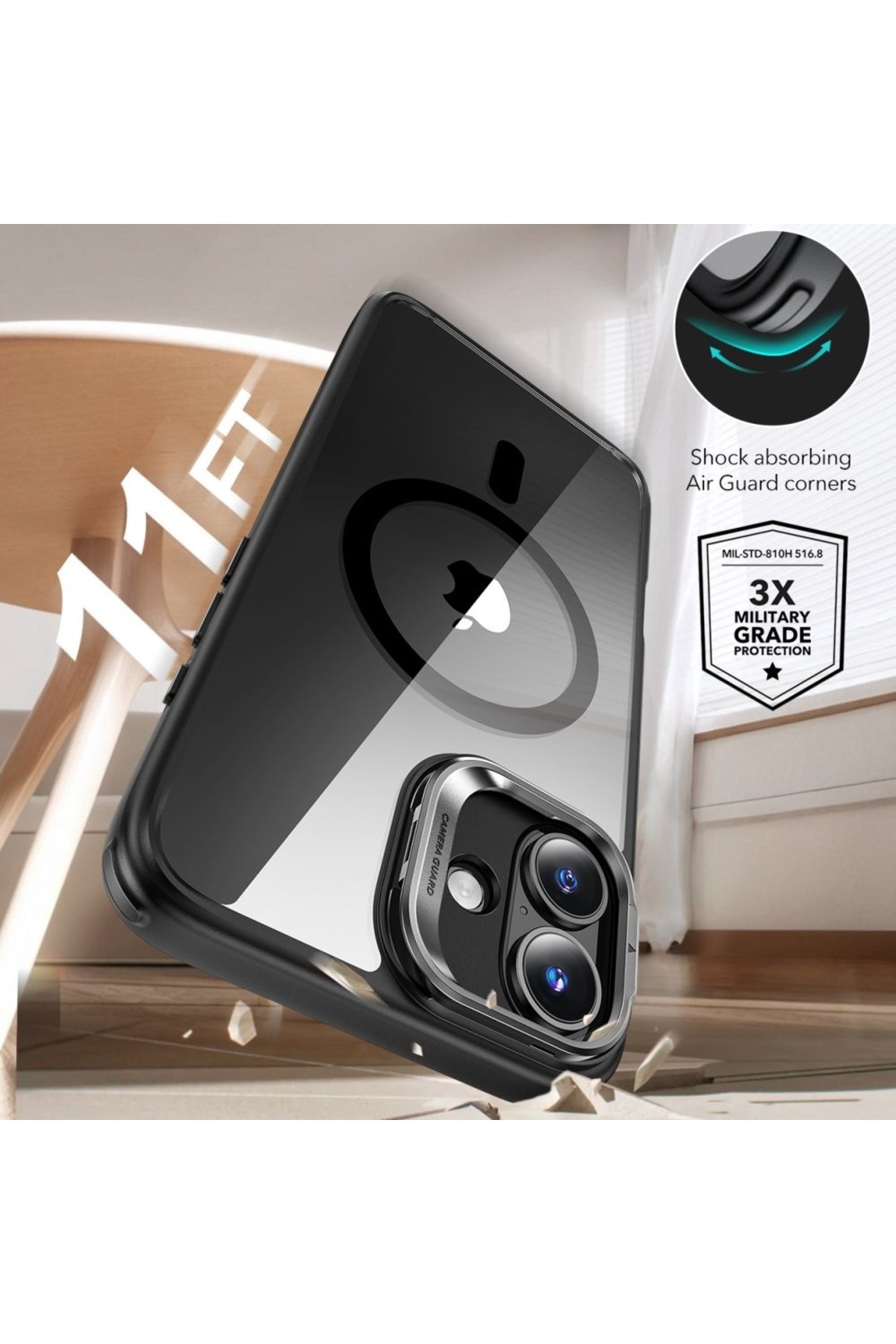 ESR-IPhone 16 Case + Folio - ESR Classic Hybrid HaloLock Kickstand - Clear Black 2