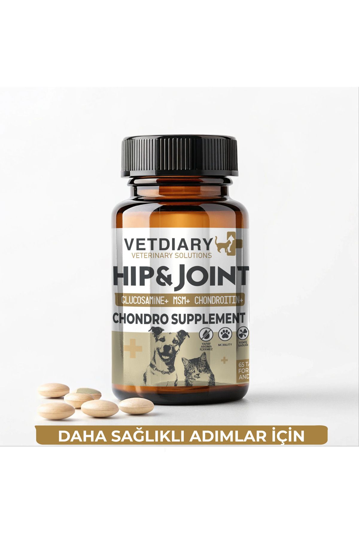 VETDIARY HIP & JOINT CHONDRO MSM Move Glucosamine Premium Kedi ve Köpek Eklem İskelet Destek Tableti