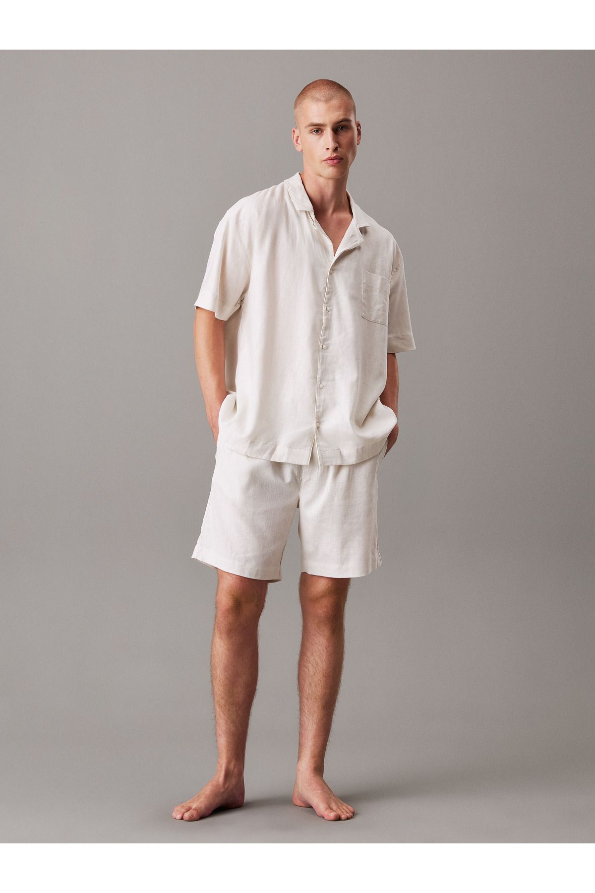 Calvin Klein-Men Chalk Linen Blend Short Sleeves Shirt 2
