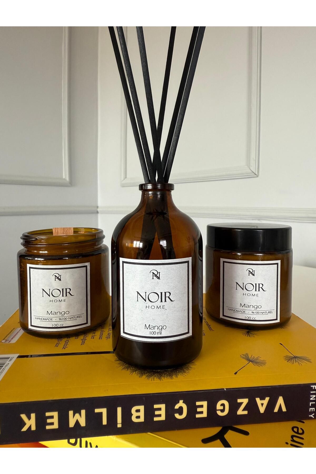 noir boutique DEKORASYON SET AMBER ŞİŞEDE ODA KOKUSU VE MUM MANGO AROMALI