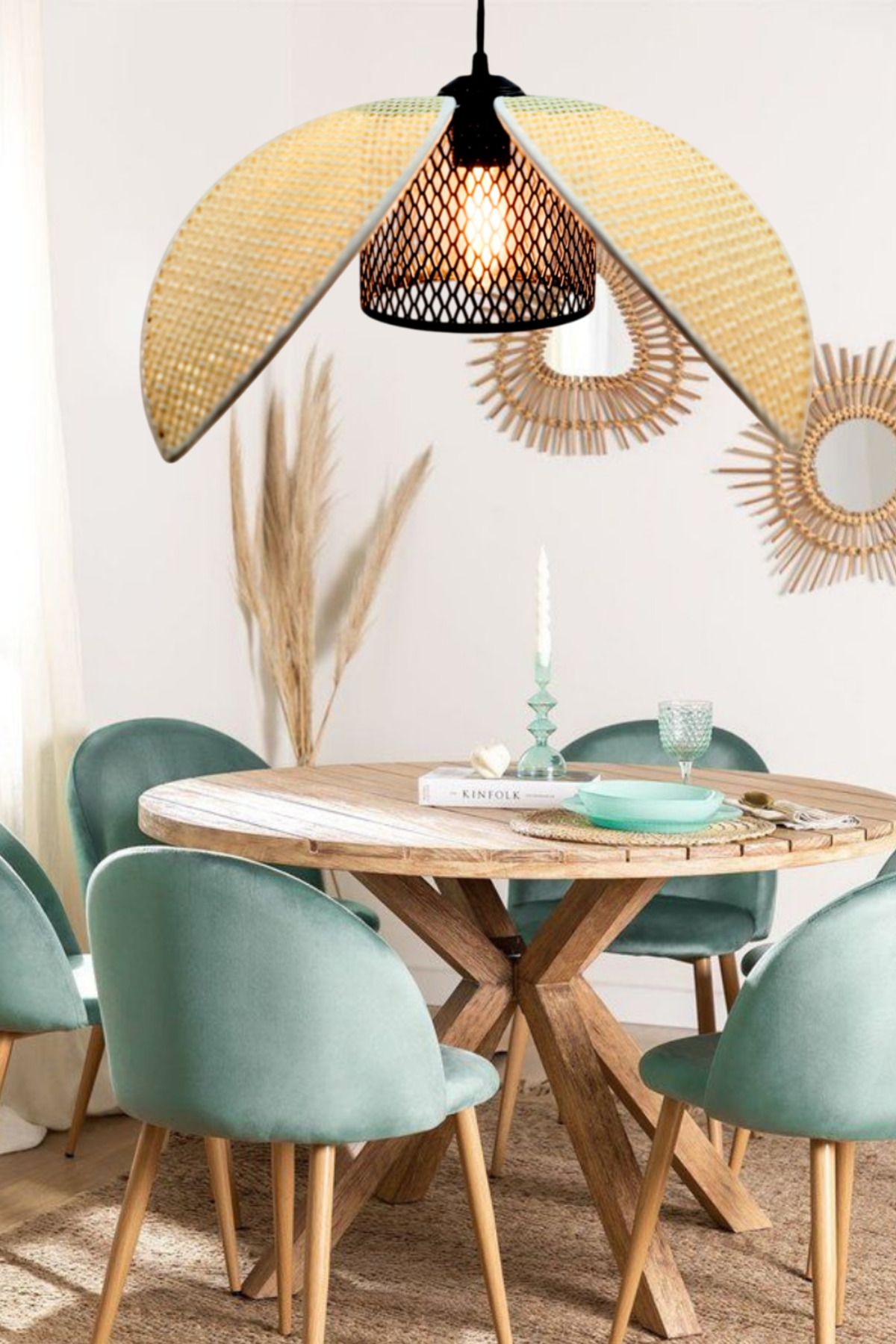 Decodelight Hasır Hazeran Rattan Palmiye Model Bohem Salon Oturma Odası Hol Cafe Restaurant Tekli Sarkıt Avize