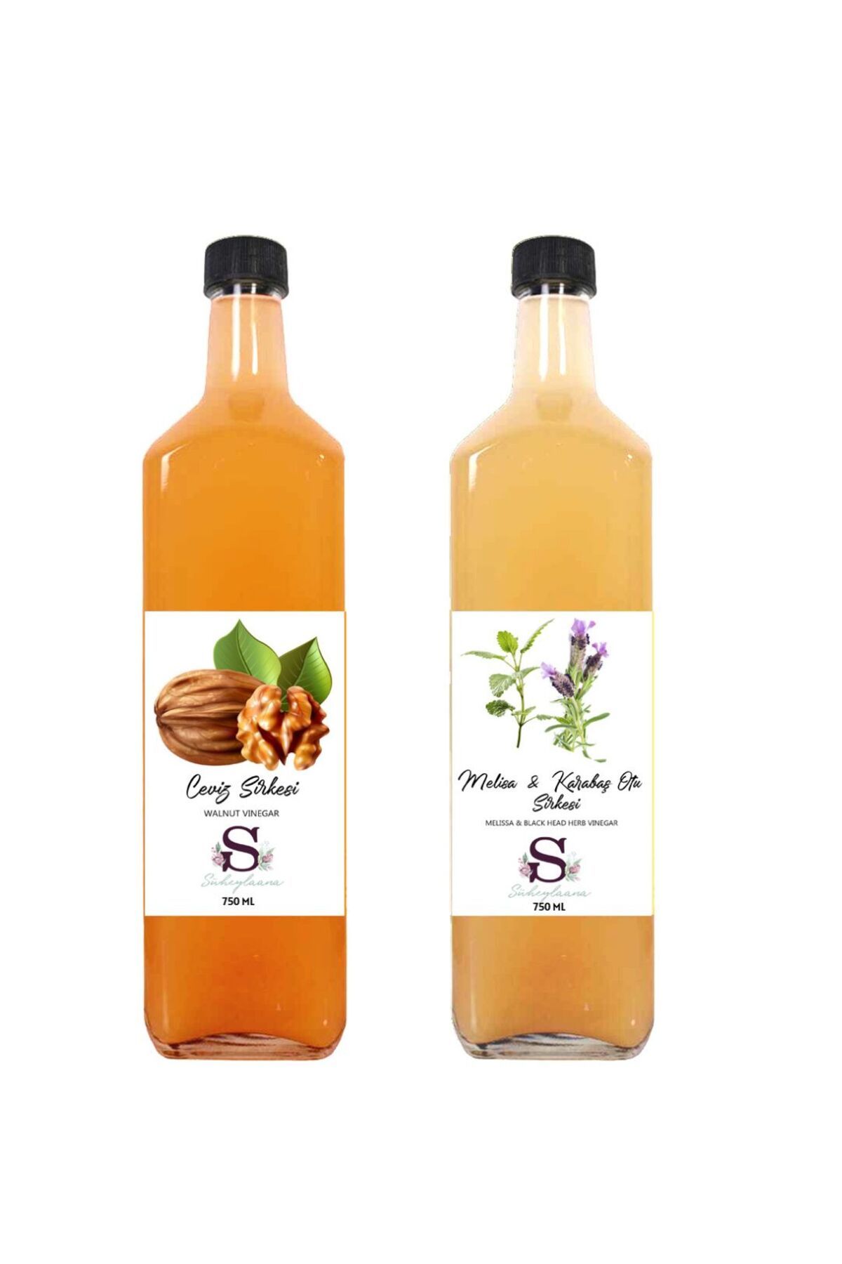Süheylaana Doğal Ceviz Sirkesi 750 Ml - Doğal Melisa Karabaş Otu Sirkesi 750 Ml