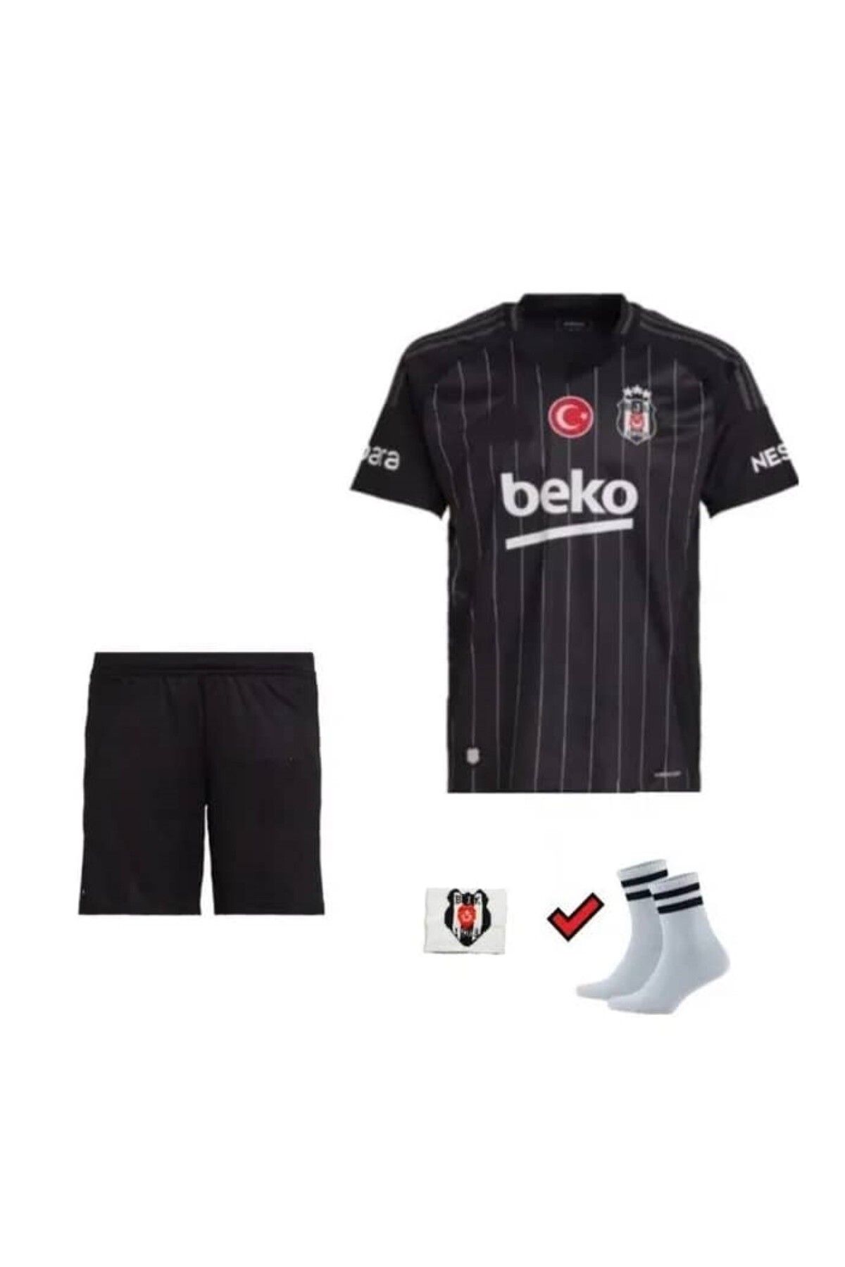 yenteks bEŞİKTAŞŞ. Siyah Deplasman Yeni Sezon İsimsiz Çocuk Forması 4lü Set Çorap+Biliklik Hediye