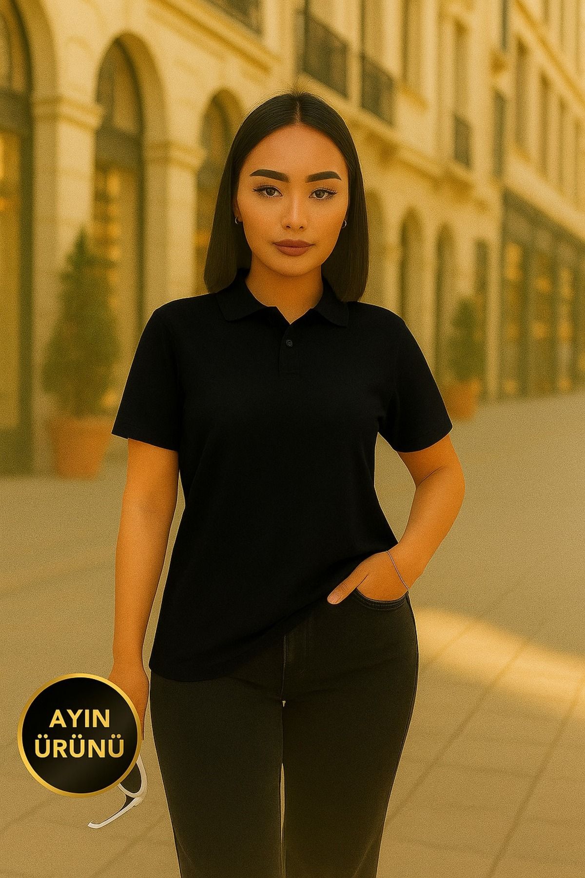 LC Waikiki %100 Pamuk Standart Kalıp Pike Kumaş Kollu Kısa Yazlık Polo Yaka Kadın Tişört