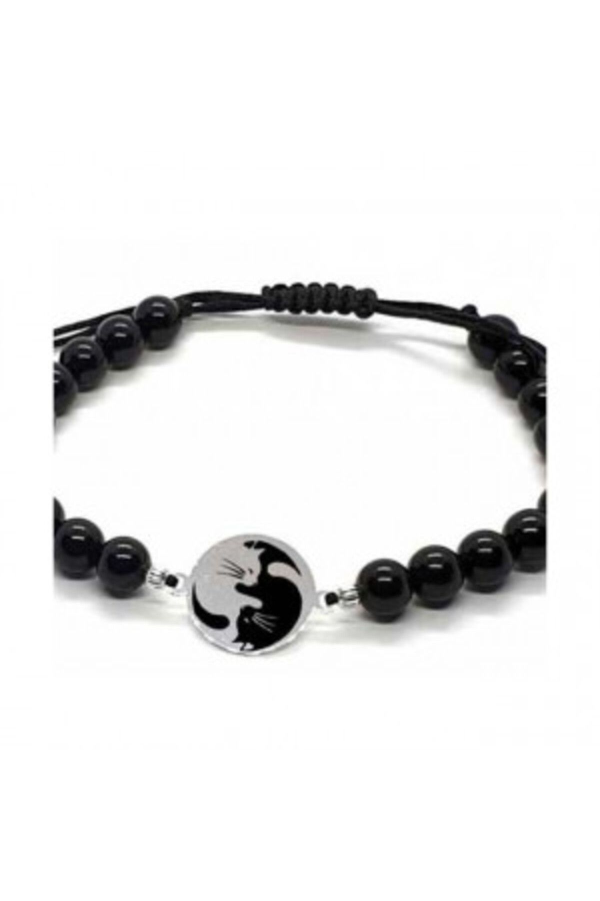 byRetroChique-Bratara onix si banut argint gravat PISICI YIN YANG 4