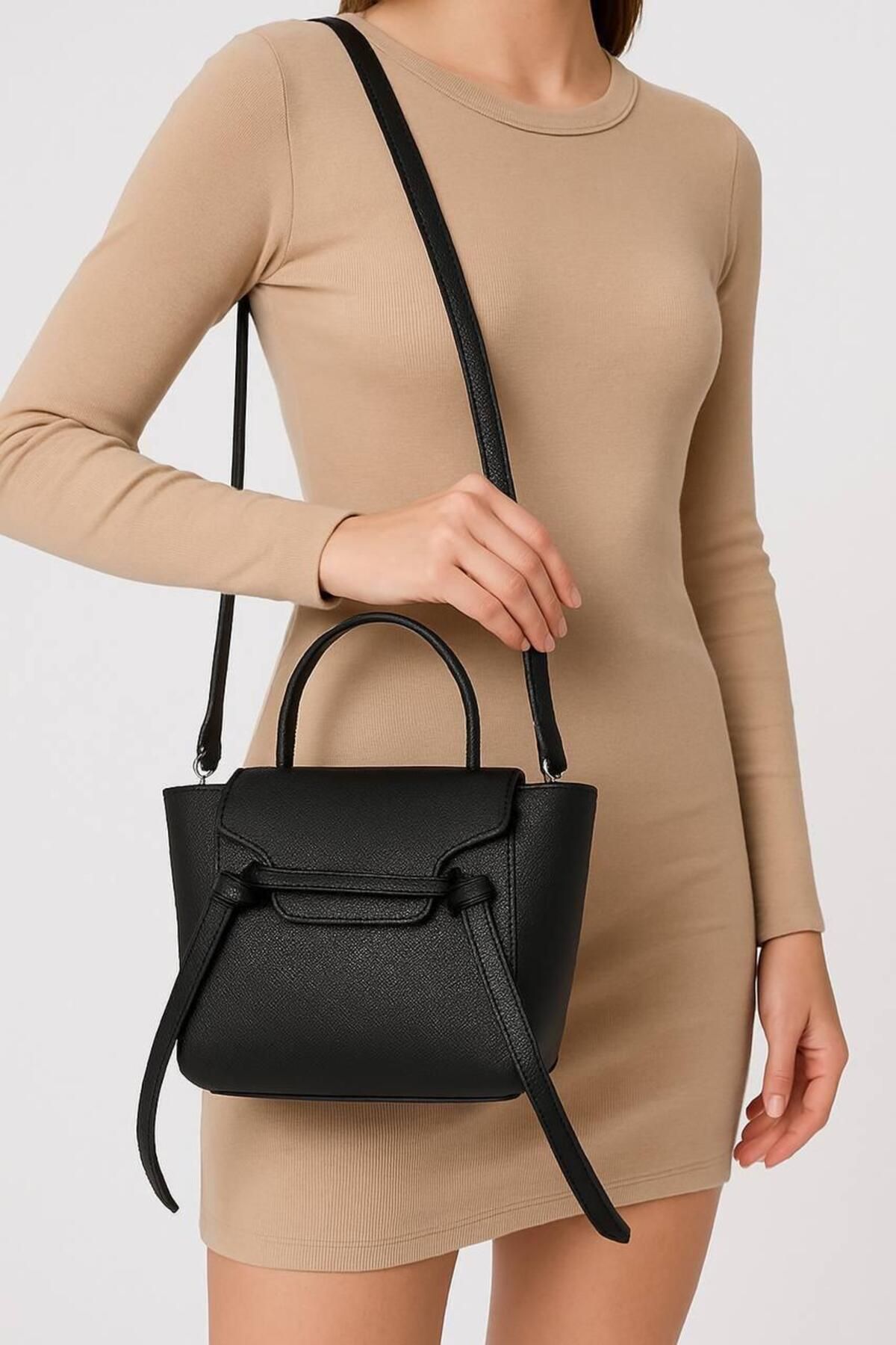 bag kadın deri siyah el ve kol çantası askılı