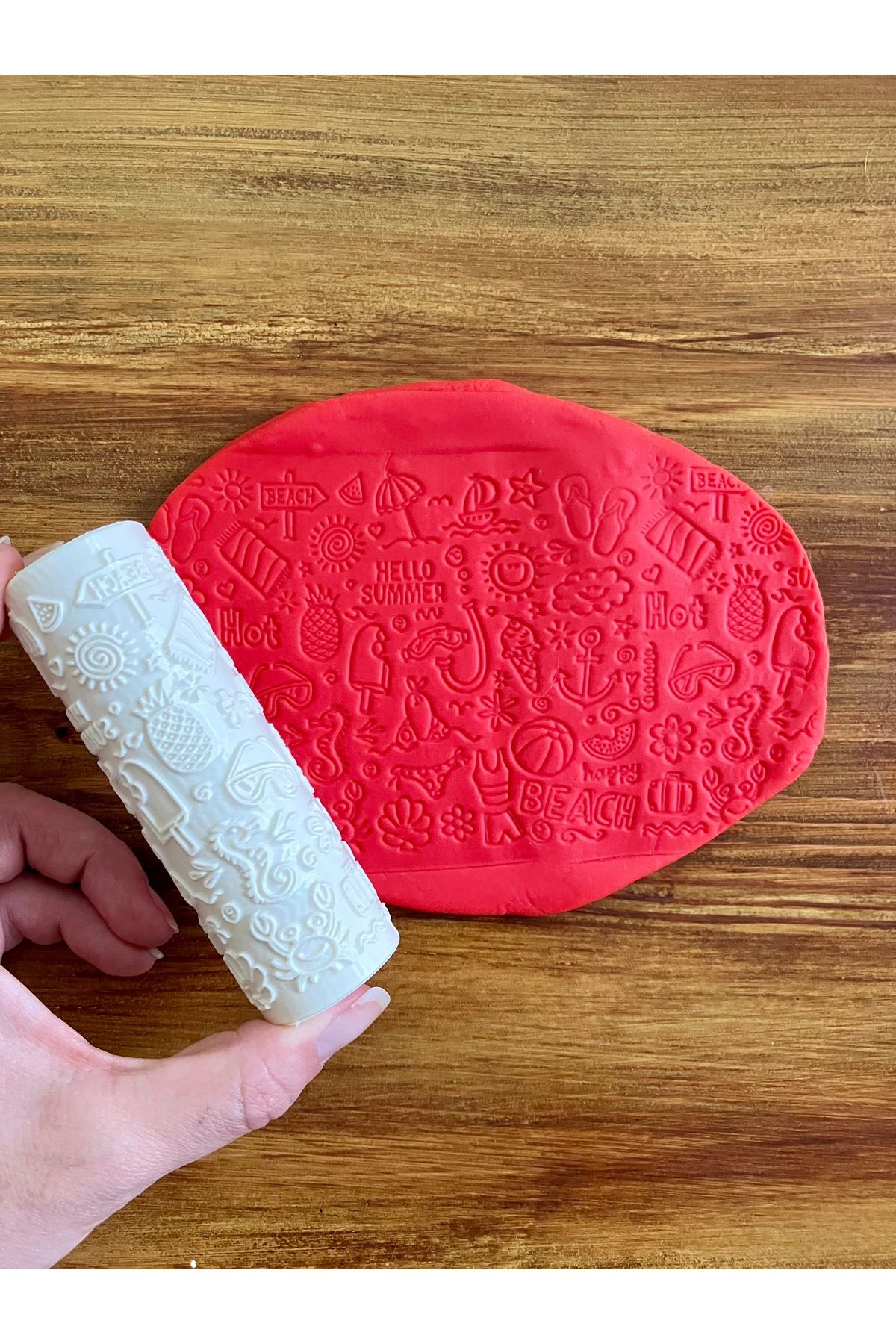 Volala Hello Summer Polimer Kil / Seramik Çamuru Doku Desen Rulosu - 10 cm