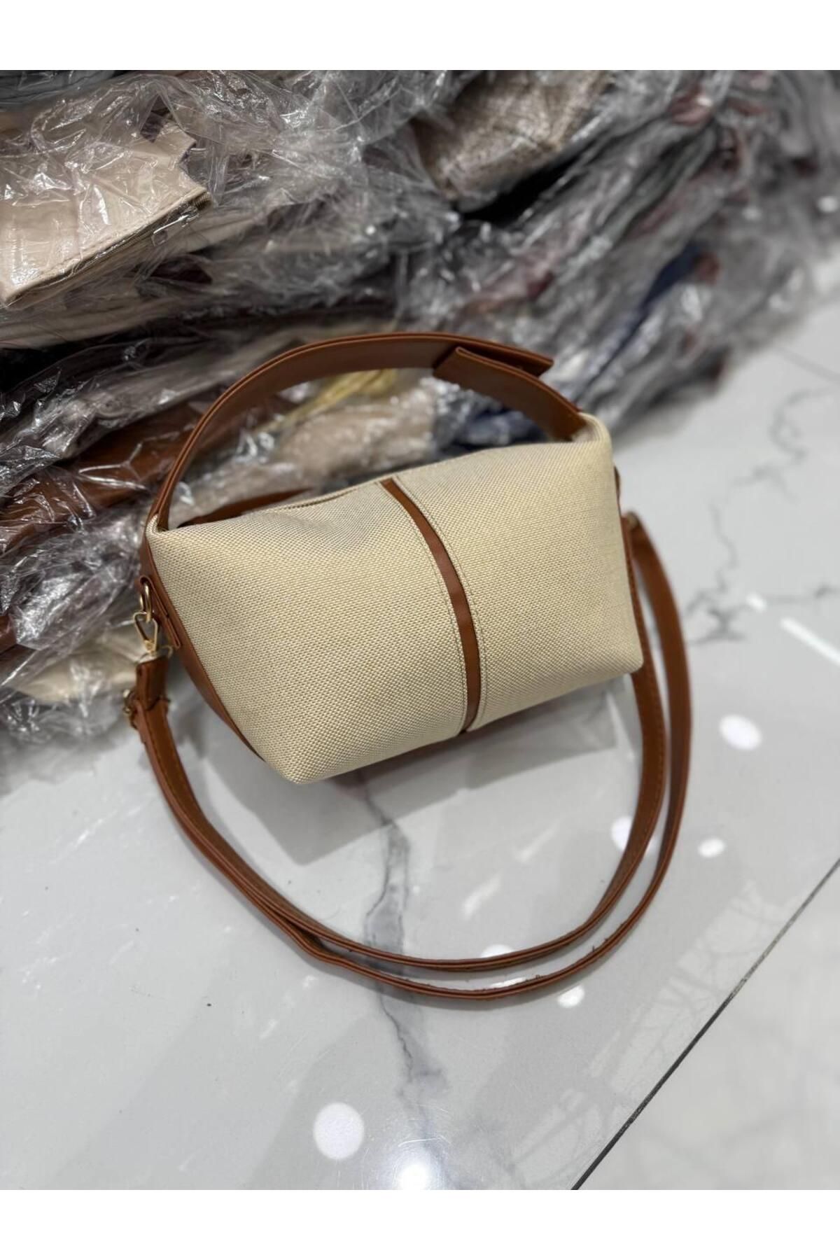 bag KADIN KİLİT DETTAYLI KETEN EL VE KOL ÇANTASI ASKILI