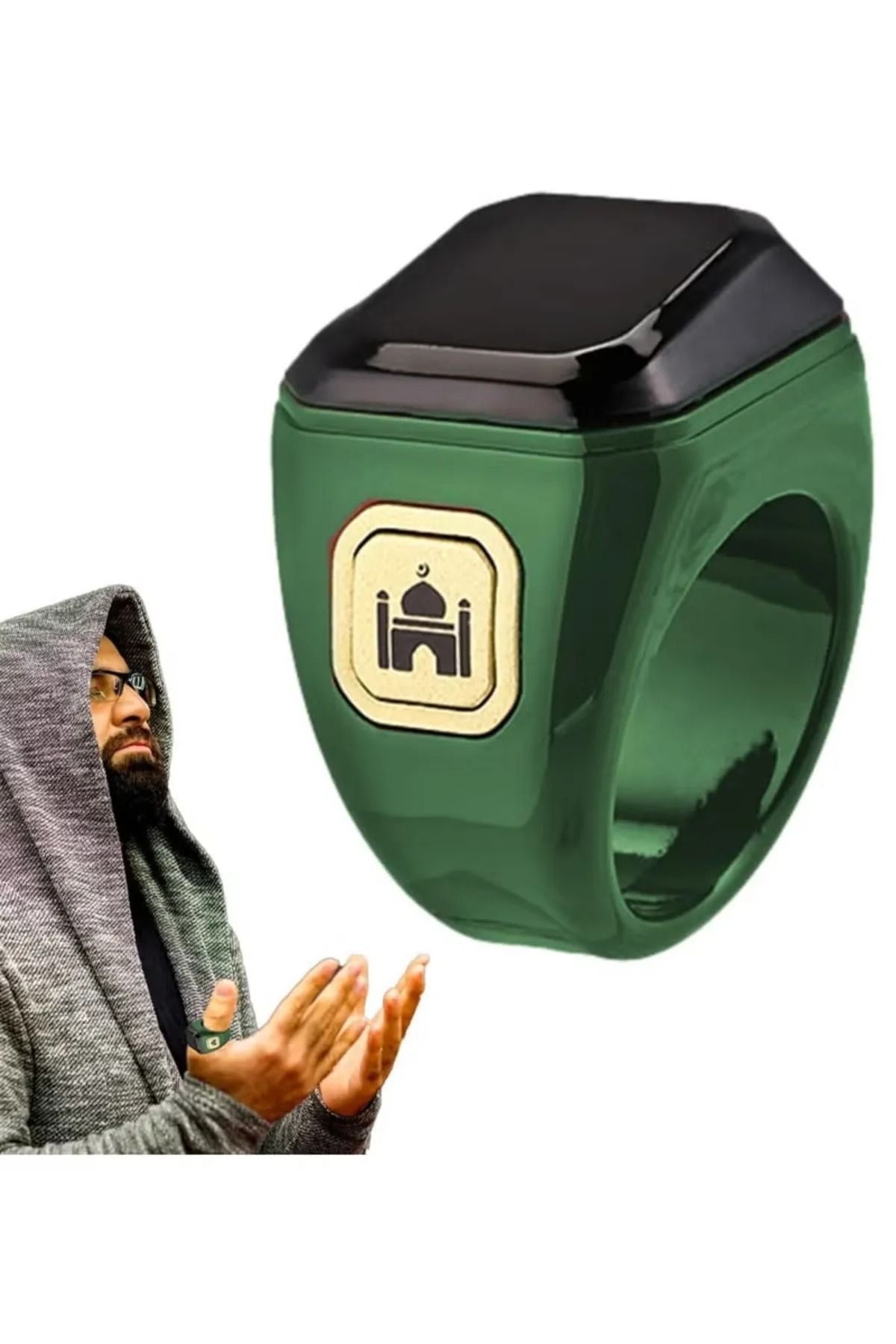 BSTWSH-Zikr Ring Smart Ring with Vibration Reminder Tasbih Counter and Bluetooth Connection (Green) (20mm) 3