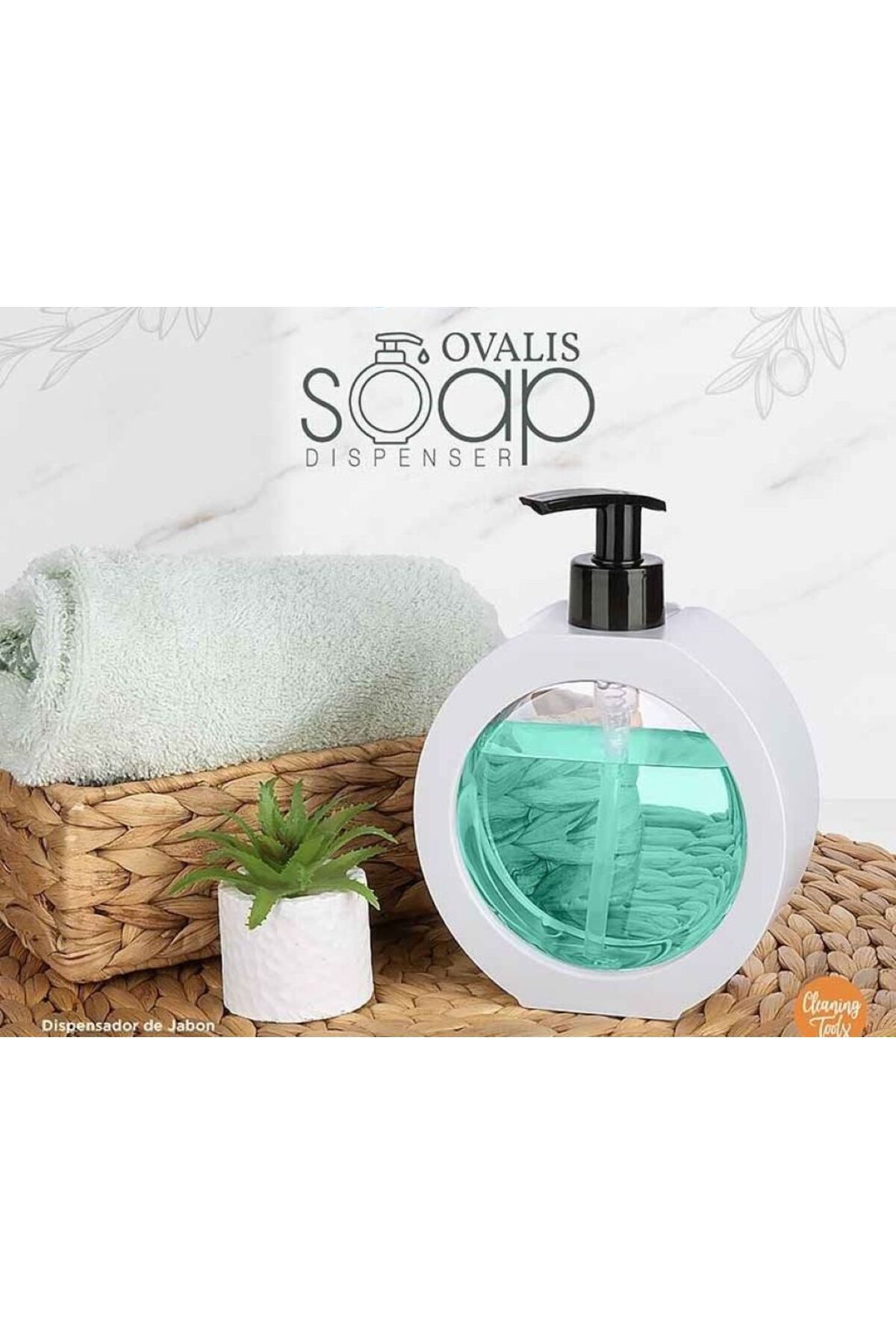 Leony 350 ML Sıvı Sabunluk Oval Basmalı Şık Dekoratif Banyo, Mutfak, Tuvalet