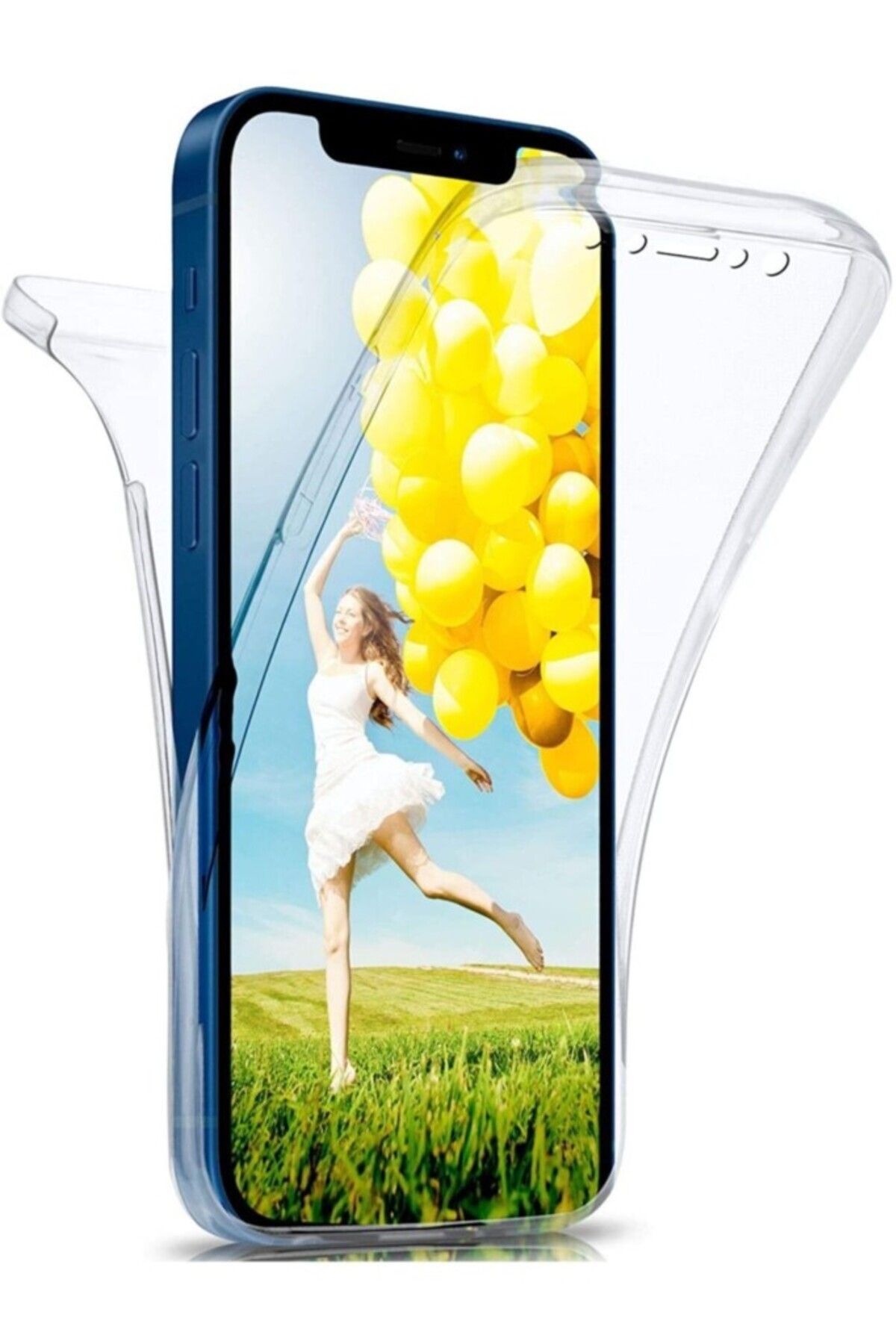 TezMax Apple iPhone 12 Uyumlu 360° Ön Arka Tam Koruyucu Şeffaf Silikon Full Body Kılıf