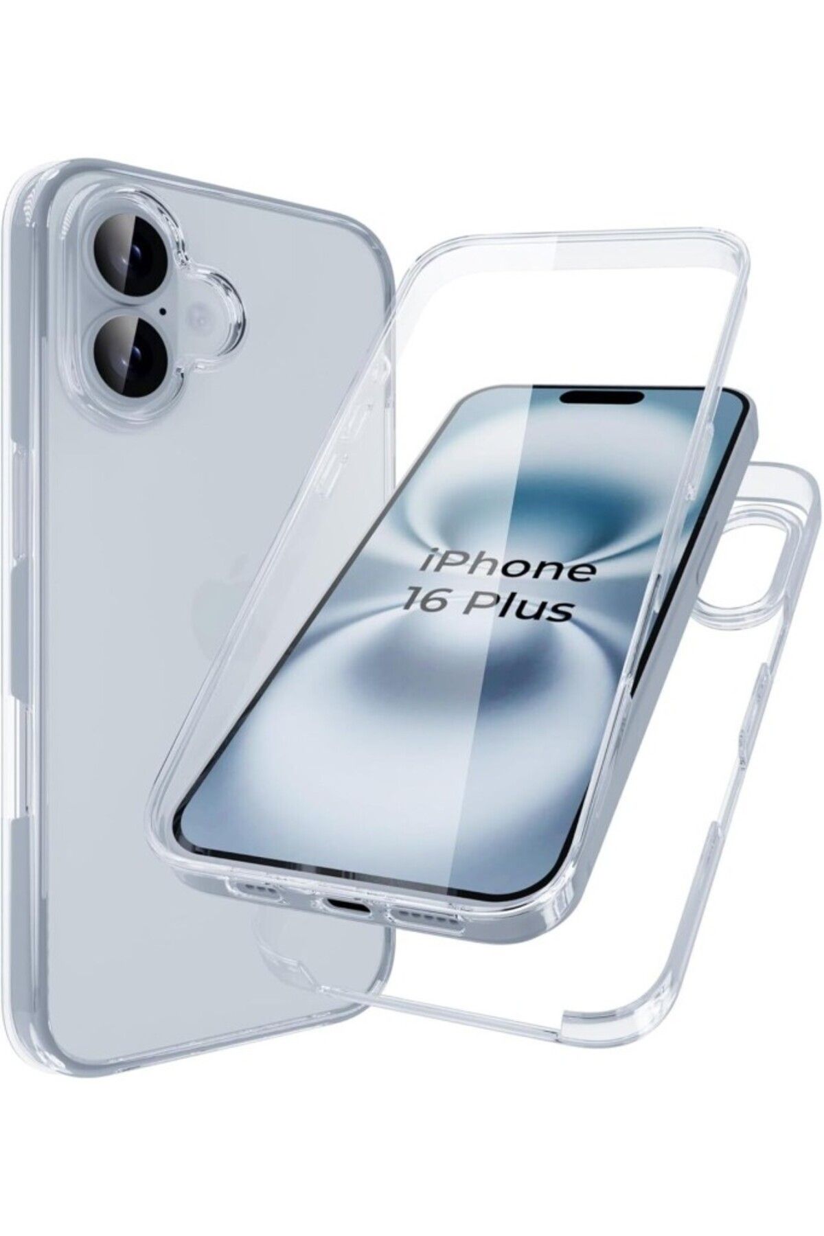 TezMax Apple iPhone 16 Plus Uyumlu 360° Ön Arka Tam Koruyucu Şeffaf Silikon Full Body Kılıf