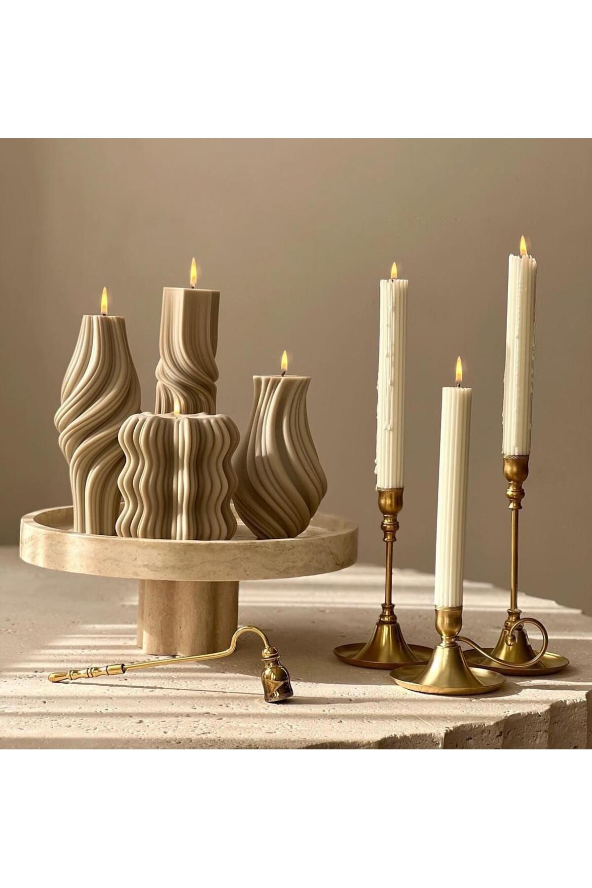 SCA CANDLE Büyük Vazo+Küçük Vazo+Dalga model+Dalga model+Çizgili Şamdan mum 3 Adet toplam toplam 7 parça