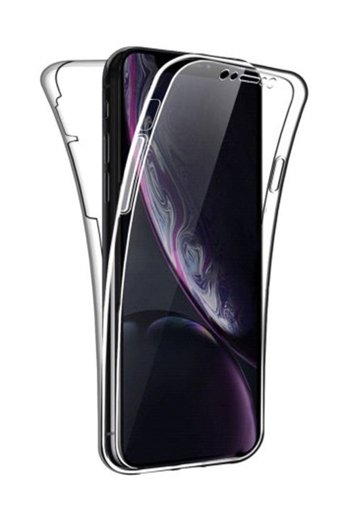 TezMax Apple iPhone XR 6.1" Uyumlu 360° Ön Arka Tam Koruyucu Şeffaf Silikon Full Body Kılıf