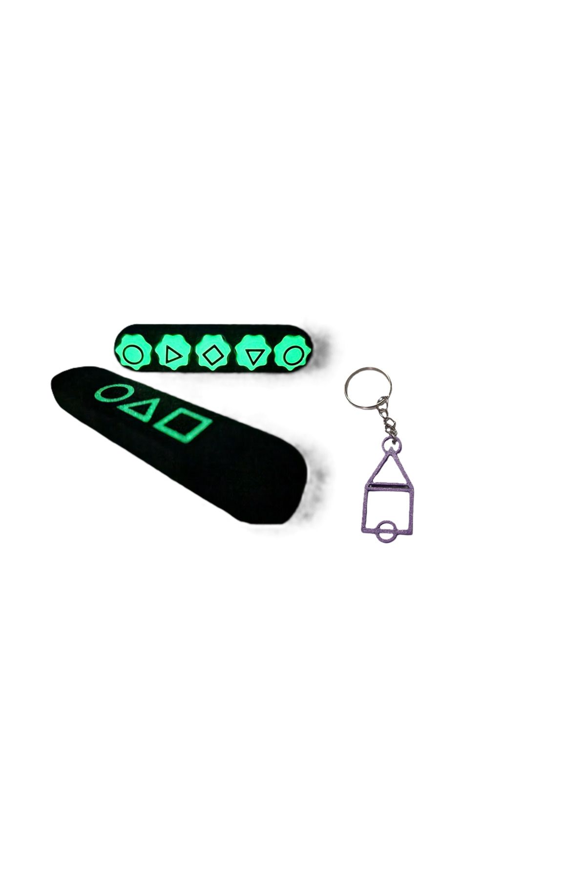 3DONE MODELS-Glow-in-the-dark Gonggi game set with stand and keychain, Squid Game, 3D printed 1