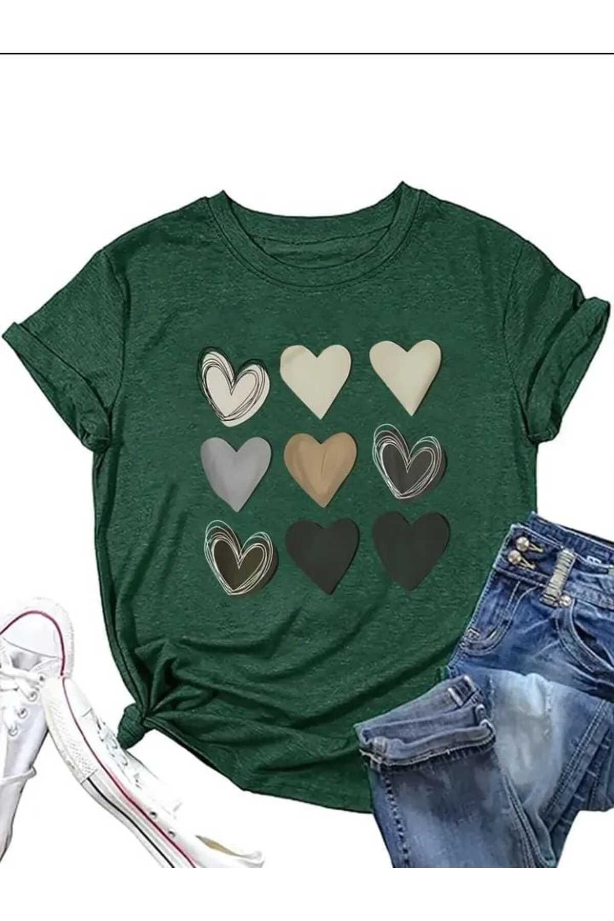 TekTarzz Kalp Grafik Baskılı Tasarım Trend Tshirt