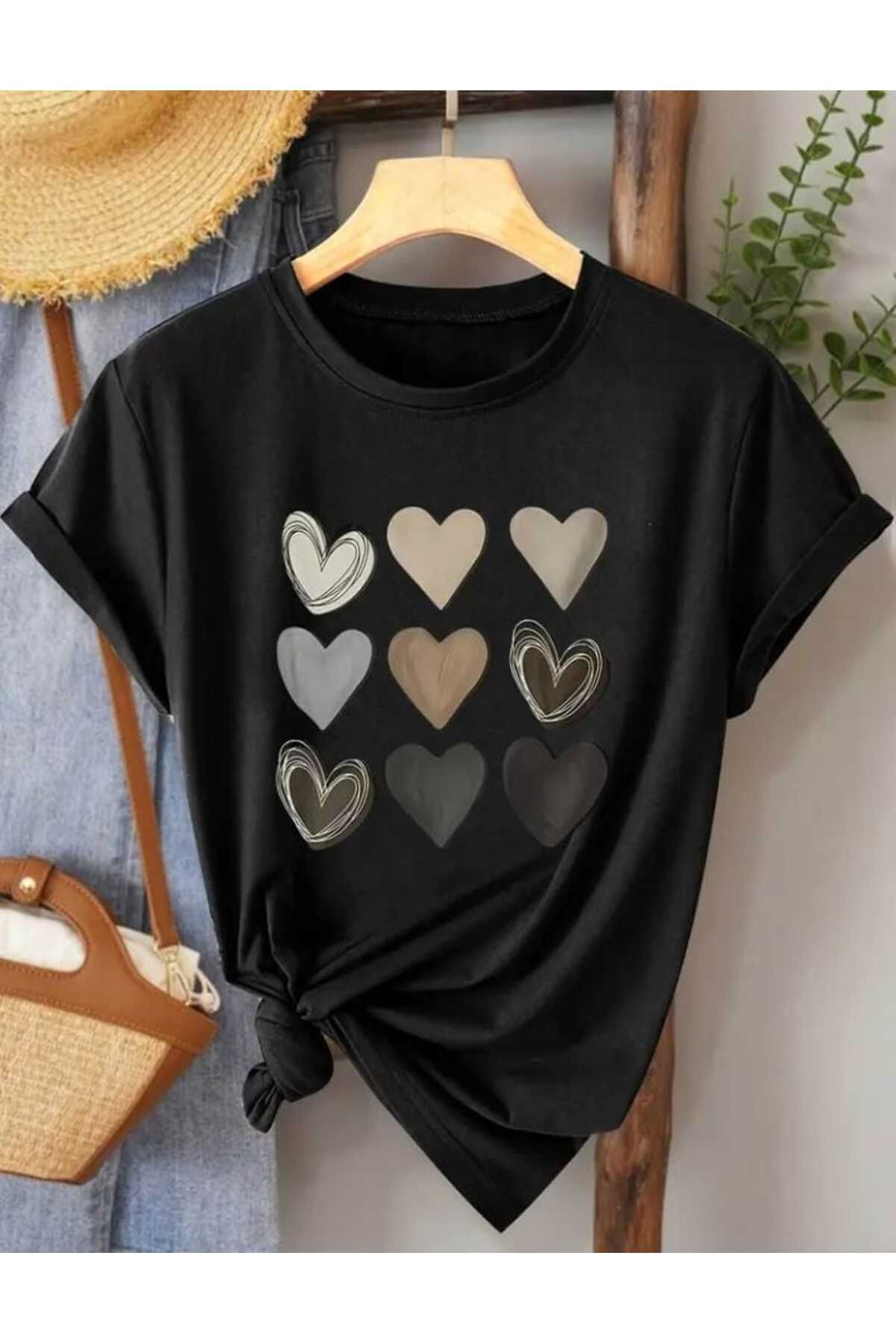 TekTarzz Kalp Grafik Baskılı Tasarım Trend Tshirt