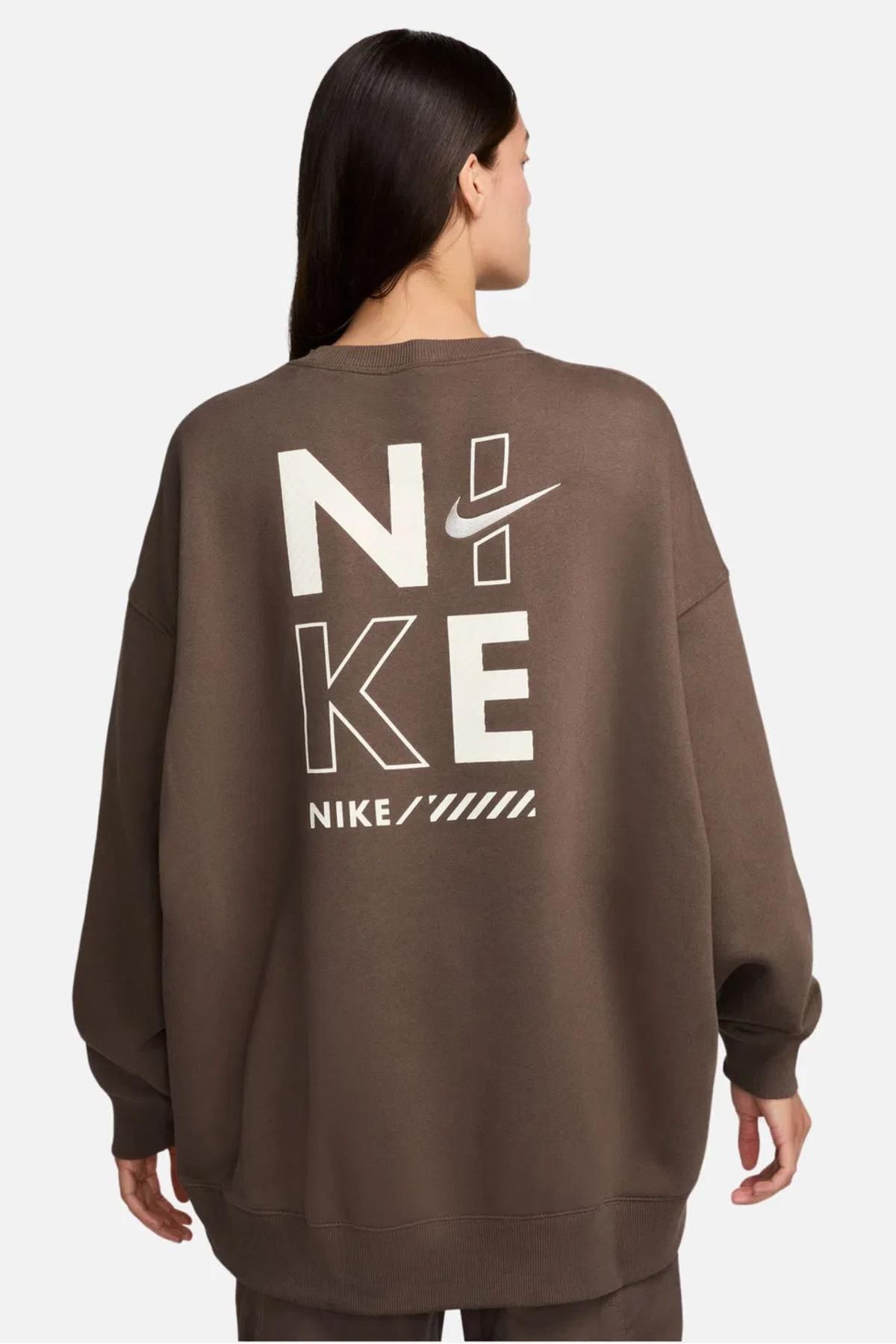 Nike Sportswear Gel Oversized Fleece Crew-Neck Kahverengi Kadın Sweatshirt