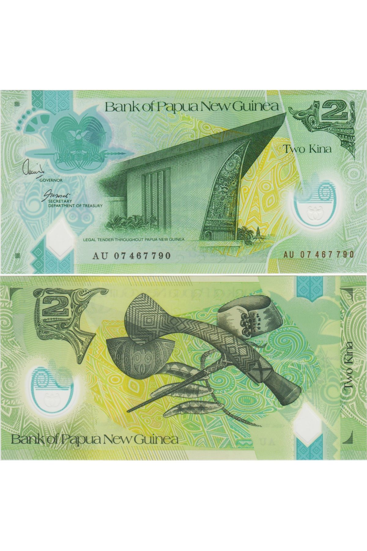 Banknoting PAPUA YENİ GİNE 2 KINA 2007 POLİMER. ÇİL KONDİSYON.