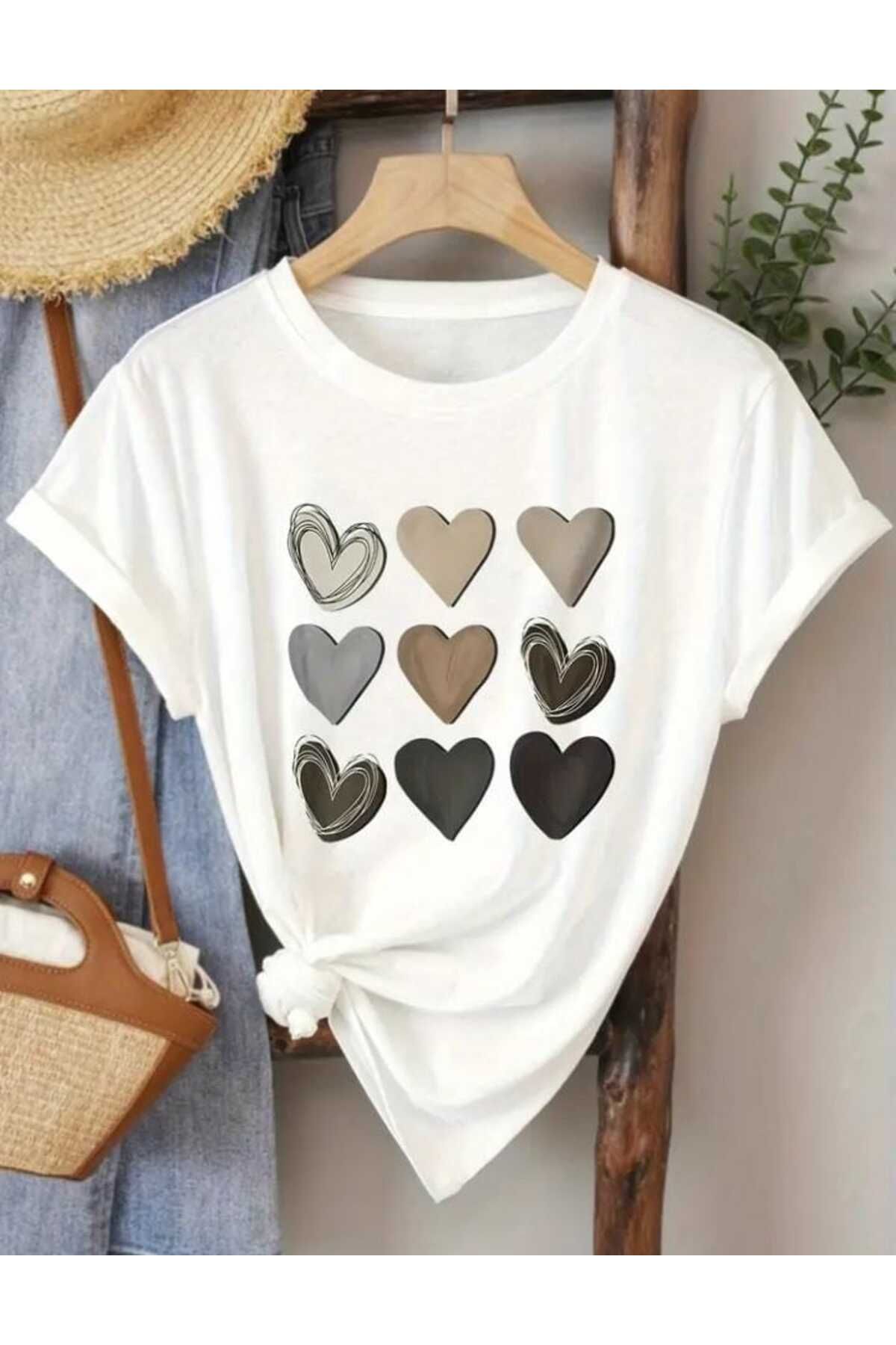 TekTarzz Kalp Grafik Baskılı Tasarım Trend Tshirt