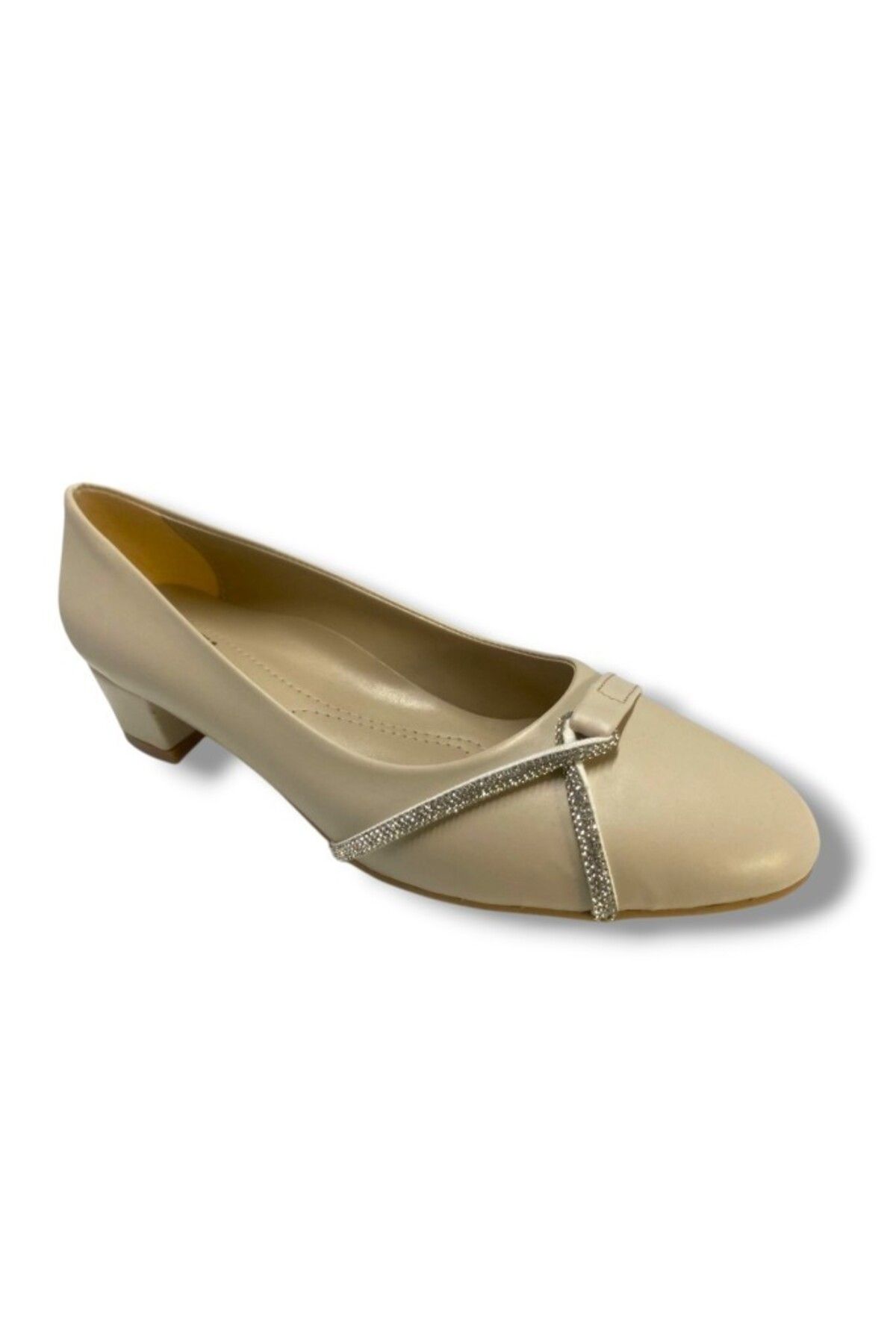 C shoes C-Shoes TR23-25 Deri Taşlı Kalın Topuk Kadın Ayakkabı 41-42