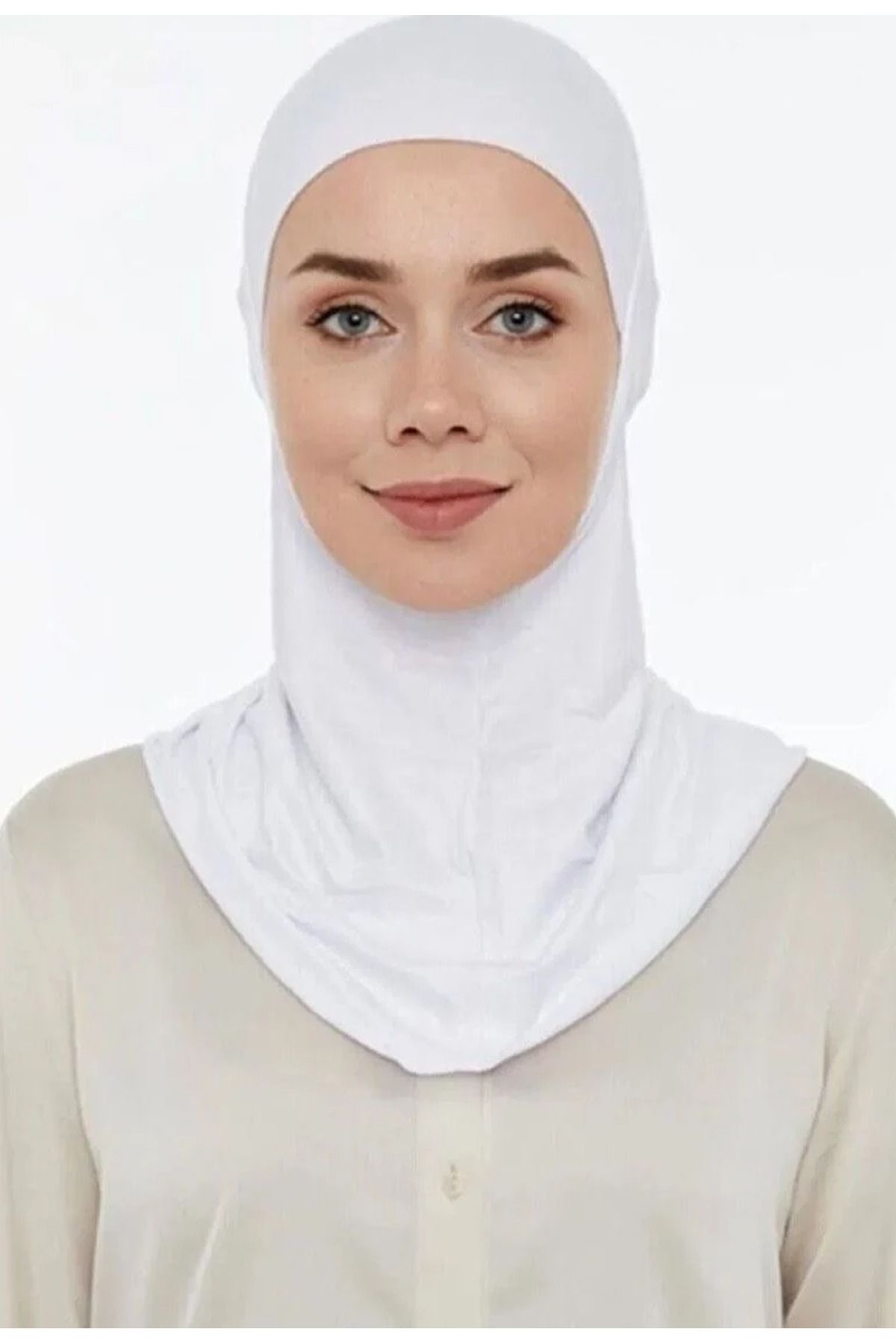İklilEşarp Kadın Tesettür Boyunluklu Beyaz Bone