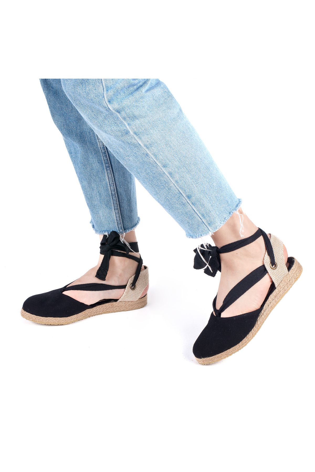 Star Tombis Gerçek Elişi Ipli Düz Topuk Keten Espadril Handmade