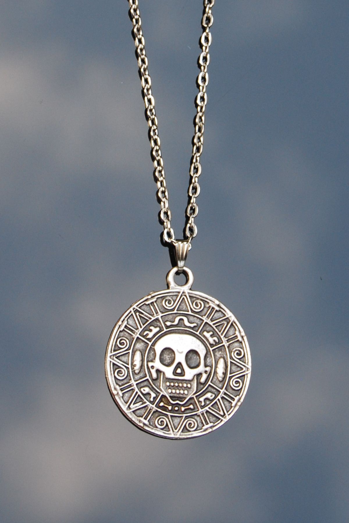 Rua Jewelry Karayip Korsanları Para Kolye Jack Sparrow Madalyon Kolye - Antik Gümüş Kaplama Klasik Zincirli