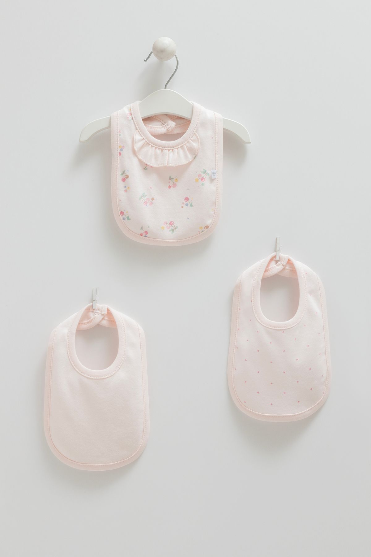 Caramell 3LÜ MAMA ÖNLÜK (0-6 AY BEBEKLER İÇİN UYUMLU) 3'lü Önlük %100 PAMUK Mama Önlüğü PEMBE RENK