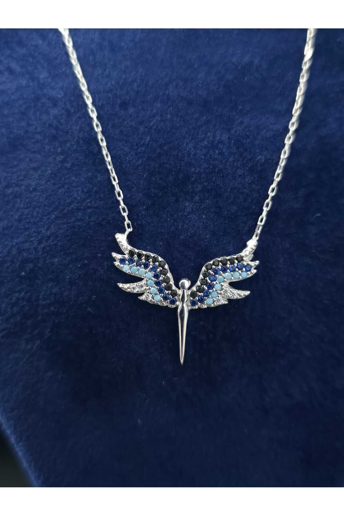 sarıyer silver Mikail Kılıcı Mikail Melek Model Renkli Zirkon Taşlı Şık Tasarım 925 Ayar Gümüş Kolye