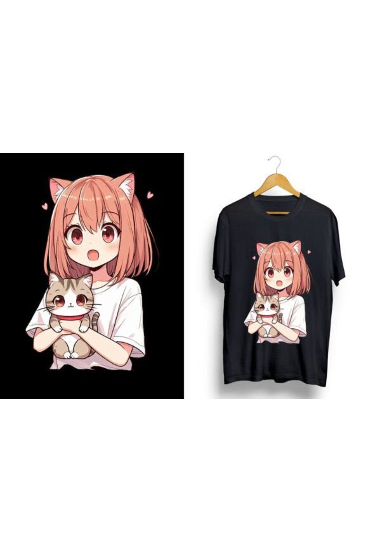 Sister Home Design Anime girl with kawaii cat Kısa kollu bisiklet yaka t-shirt
