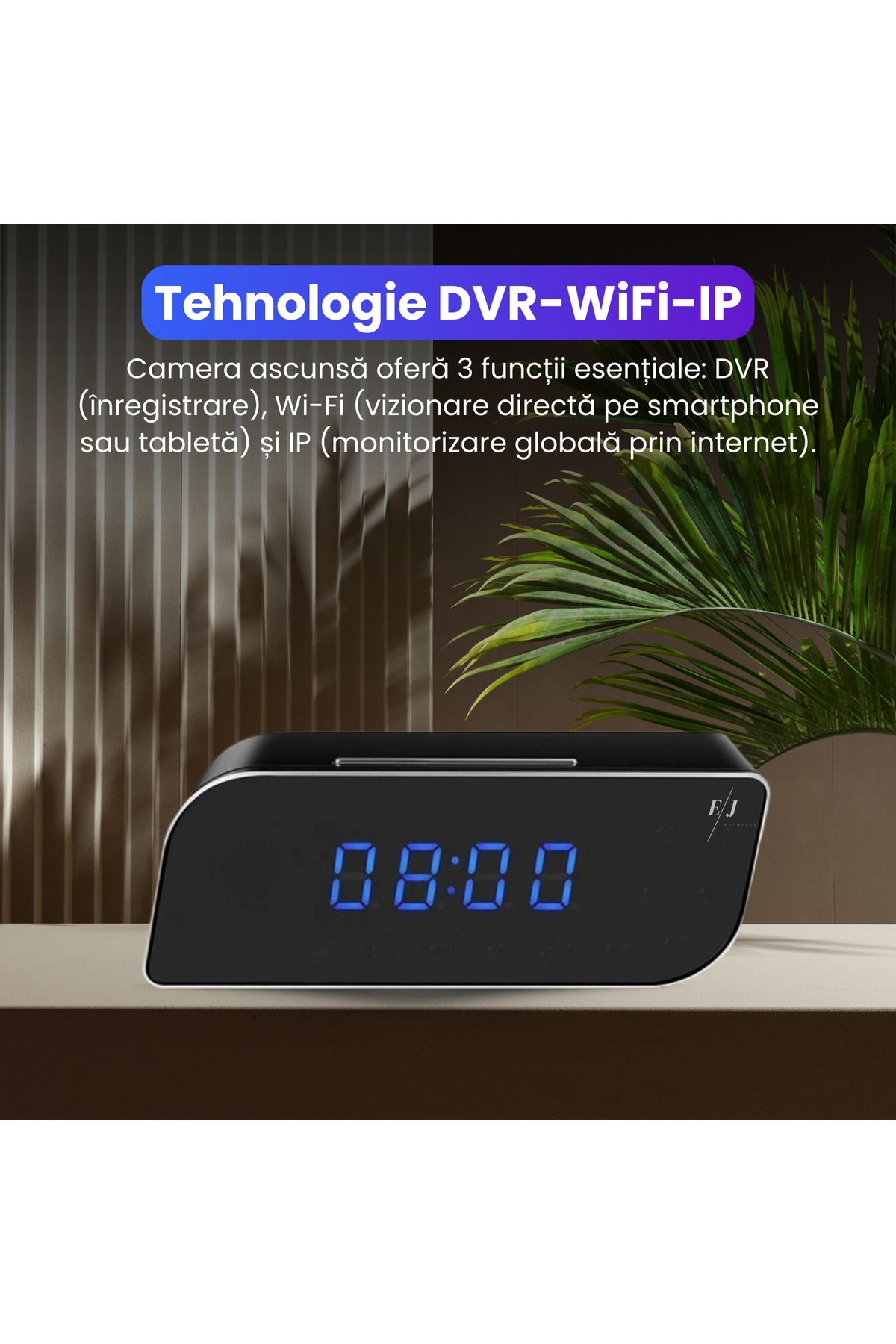 Spionescu-Clock with hidden video camera – WiFi, Night Vision, 150° wide angle, motion sensor, FULL HD 4