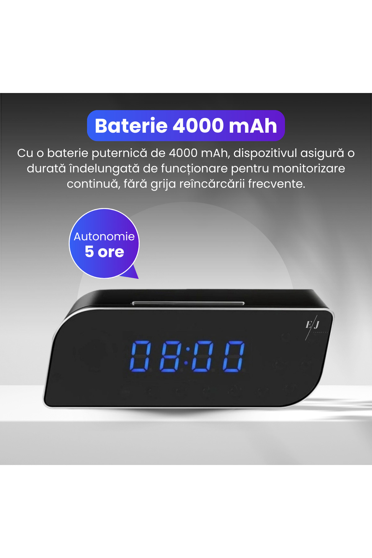 Spionescu-Clock with hidden video camera – WiFi, Night Vision, 150° wide angle, motion sensor, FULL HD 5