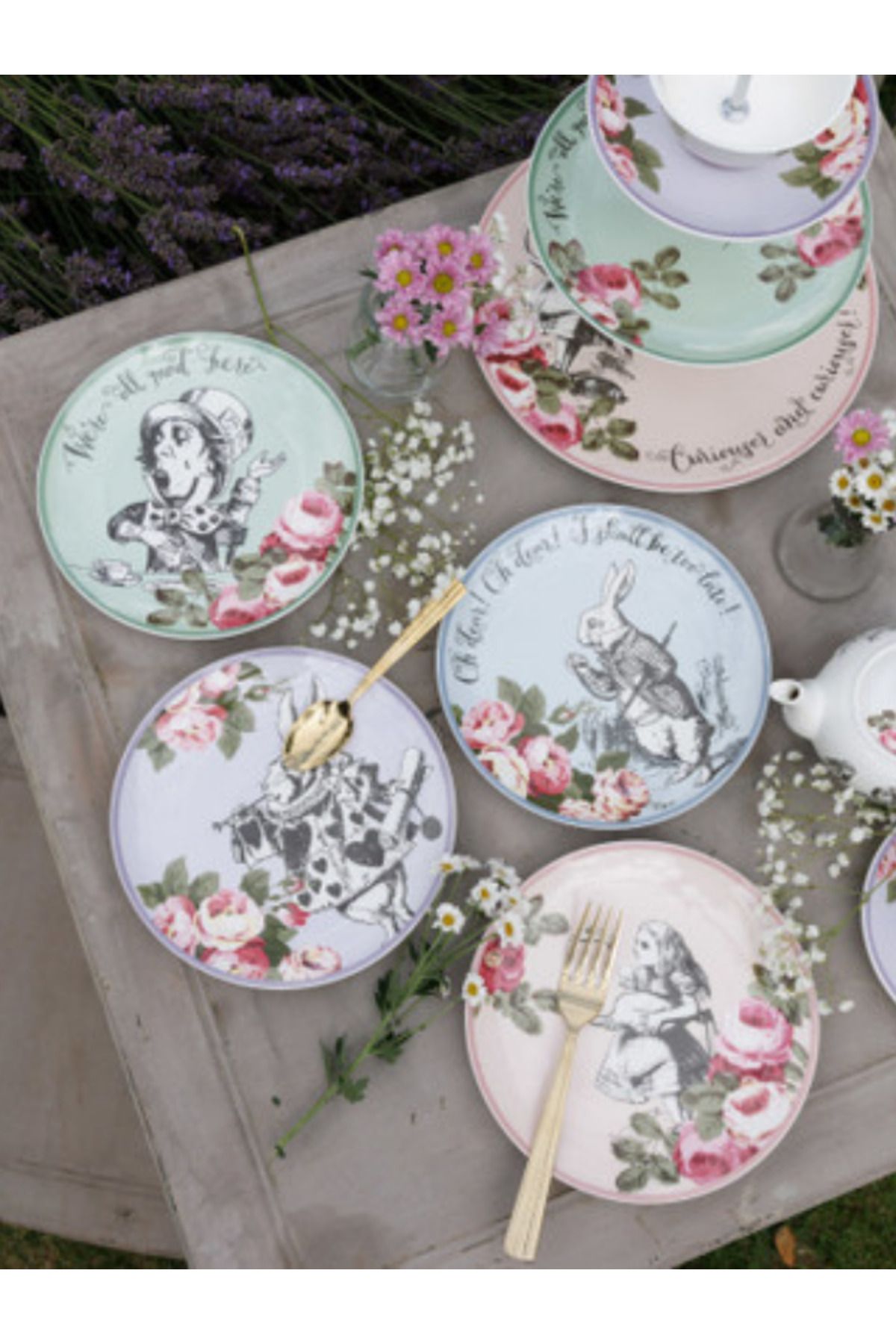 MIKASA-X V&A Alice in Wonderland Fine China Porcelain 21cm Cake Plate Set of 4 4