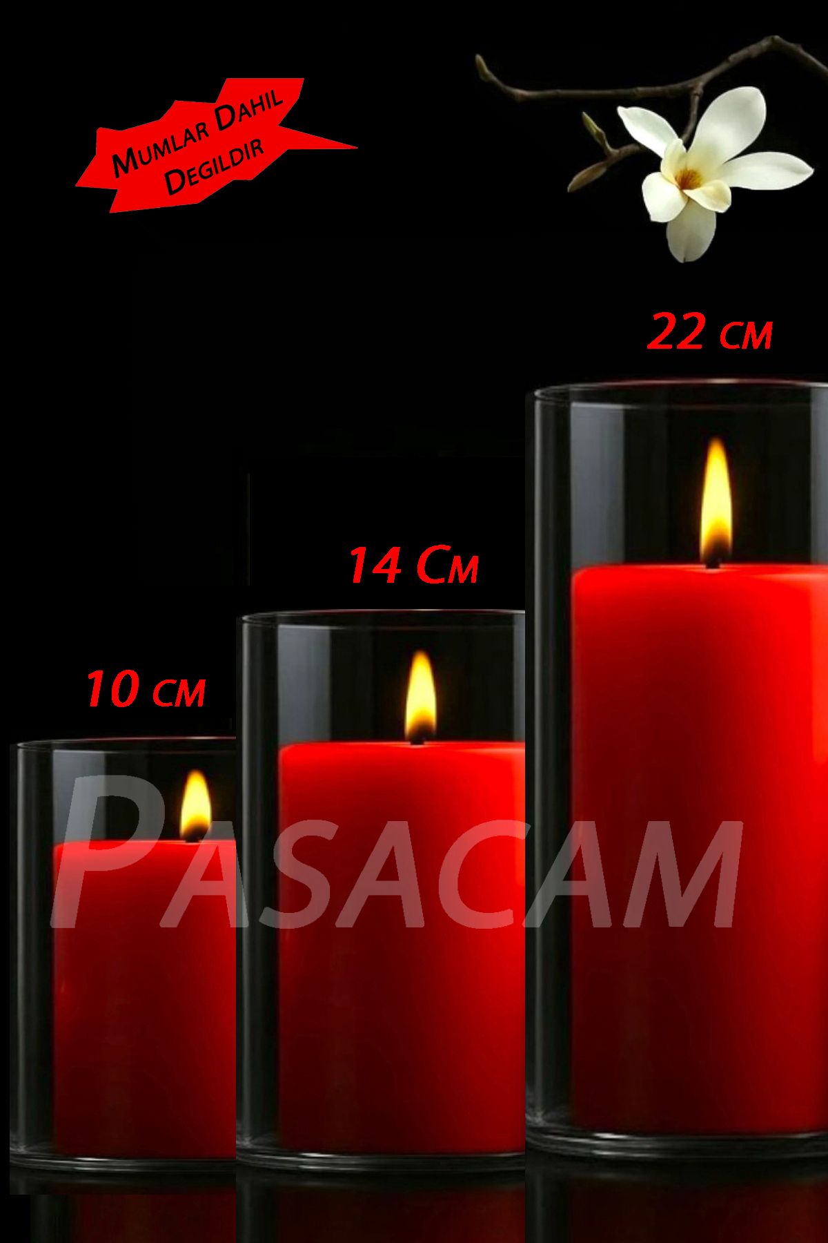 Paşa Cam Cam Vazo Silindir Mumluk Silindir Set 3 Lü Set 10 Cm Çap 10 Cm - 14 Cm - 22 Cm Yükseklik