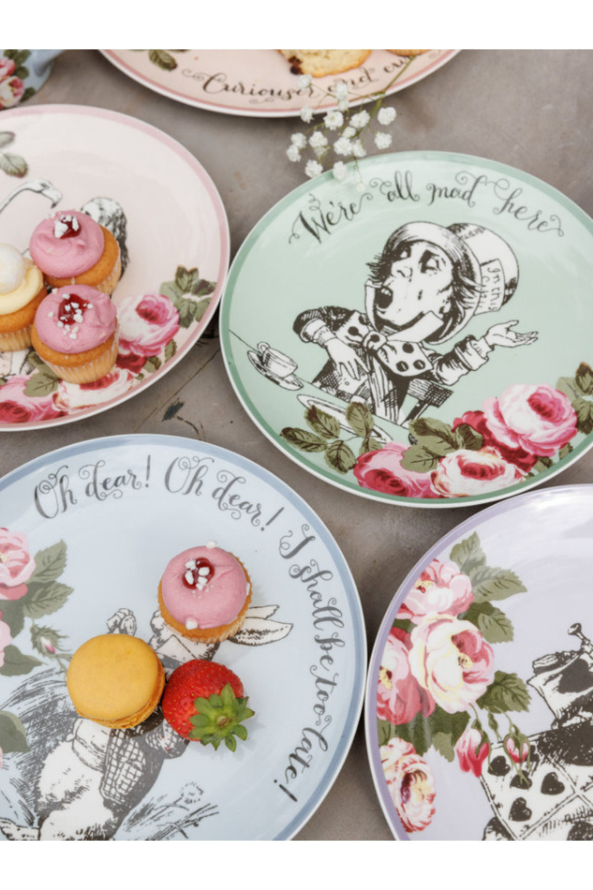 MIKASA-X V&A Alice in Wonderland Fine China Porcelain 21cm Cake Plate Set of 4 7