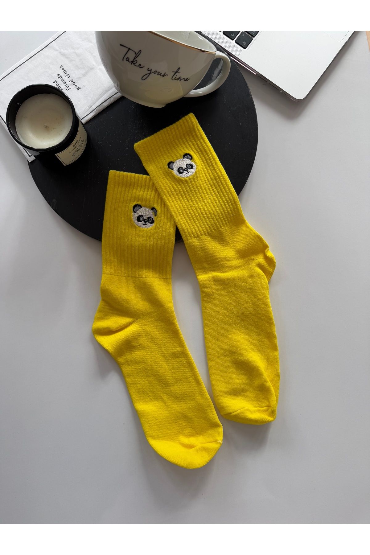 AYDK Sevimli Unisex Panda Hayvan Nakışlı Tenis Soket Yazlık Kışlık Kadın Erkek Çorap