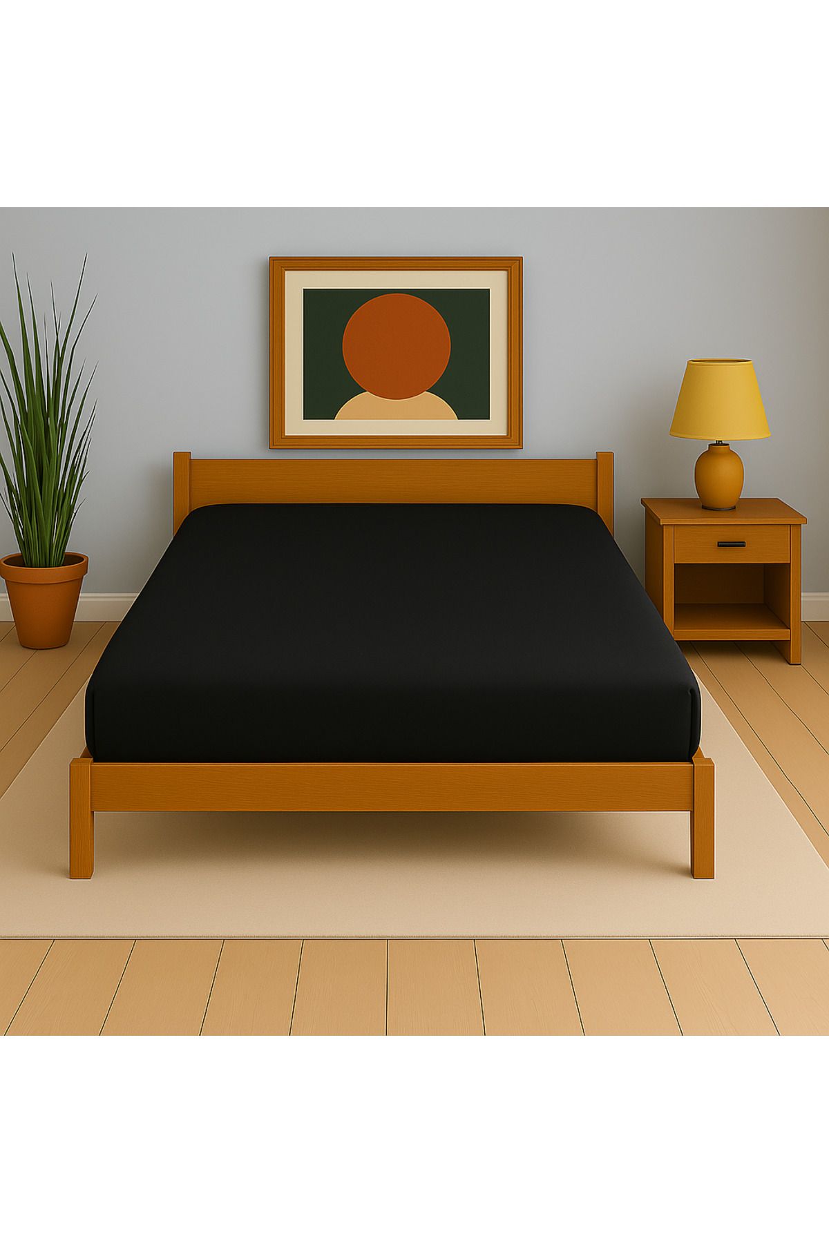 Uğurluel Home | Jersey | %100 Pamuk | Siyah | Ara Ebat 140x200 Lastikli Çarşaf