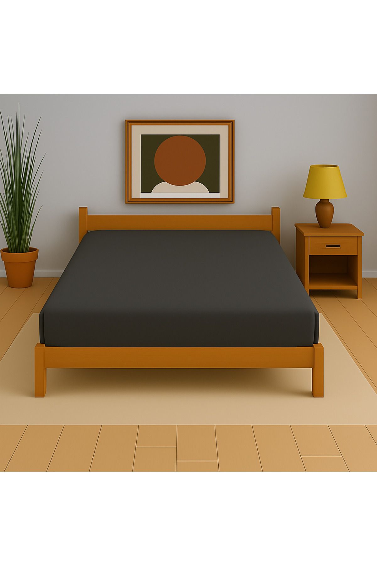 Uğurluel Home | Jersey | %100 Pamuk | Füme | Ara Ebat 140x200 Lastikli Çarşaf