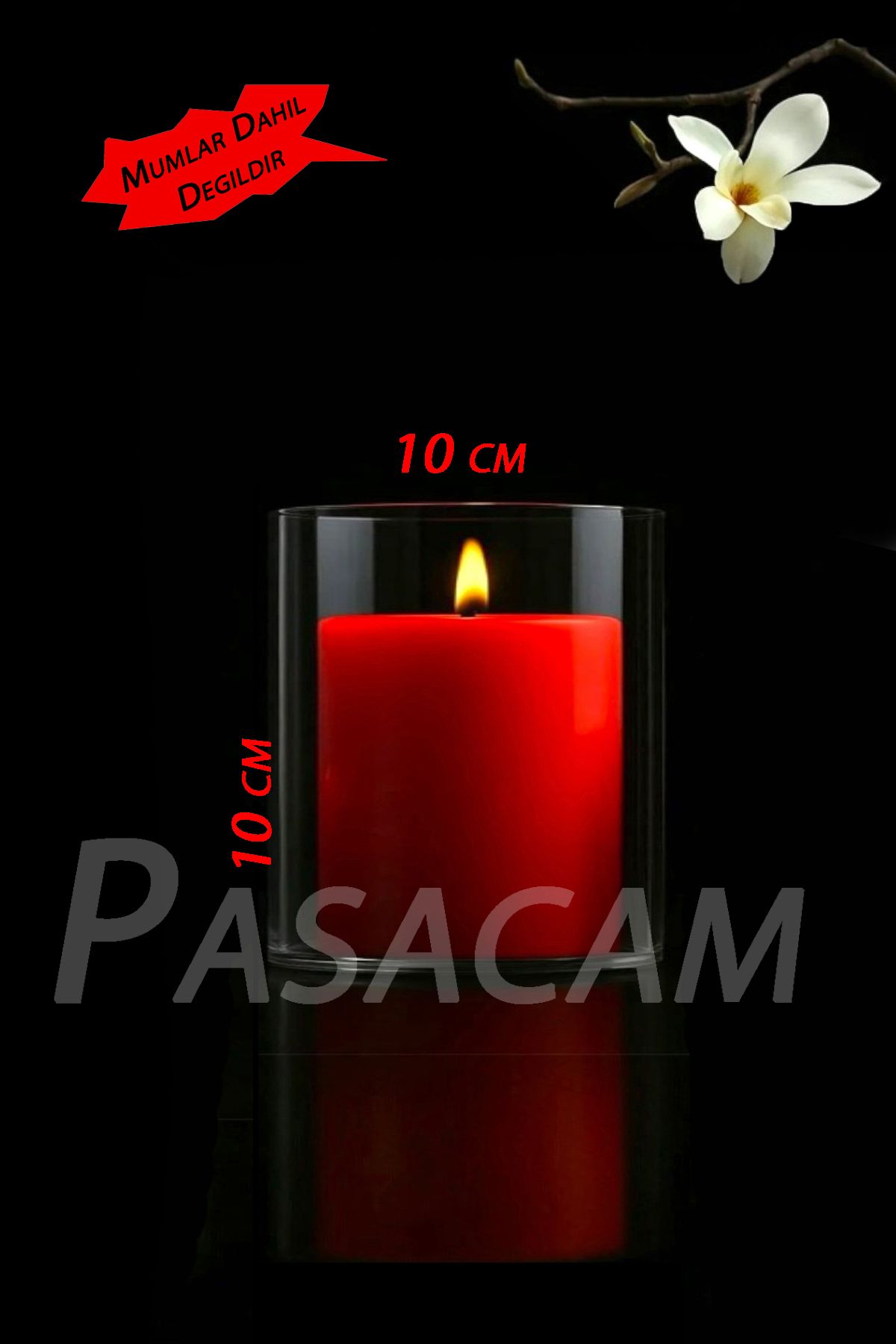 Paşa Cam Cam Vazo Silindir Mumluk 10 cm Boy 10 cm Yükseklik