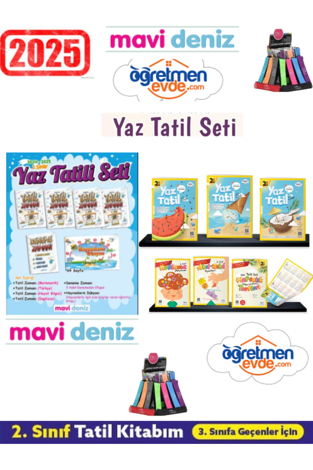 Bilfen Yayıncılık Mavi Deniz 2025 2.Sınıf Yaz Tatil Seti 12 Kitap+Öğretmen Evde 2.Sınıf Yaz Tatil Seti+Kalem