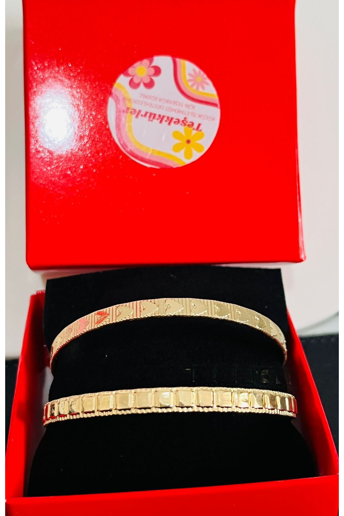 REFLECTS STYLİSH BEAUTY 2'Lİ KALPLİ GOLD KELEPÇE BİLEKLİK