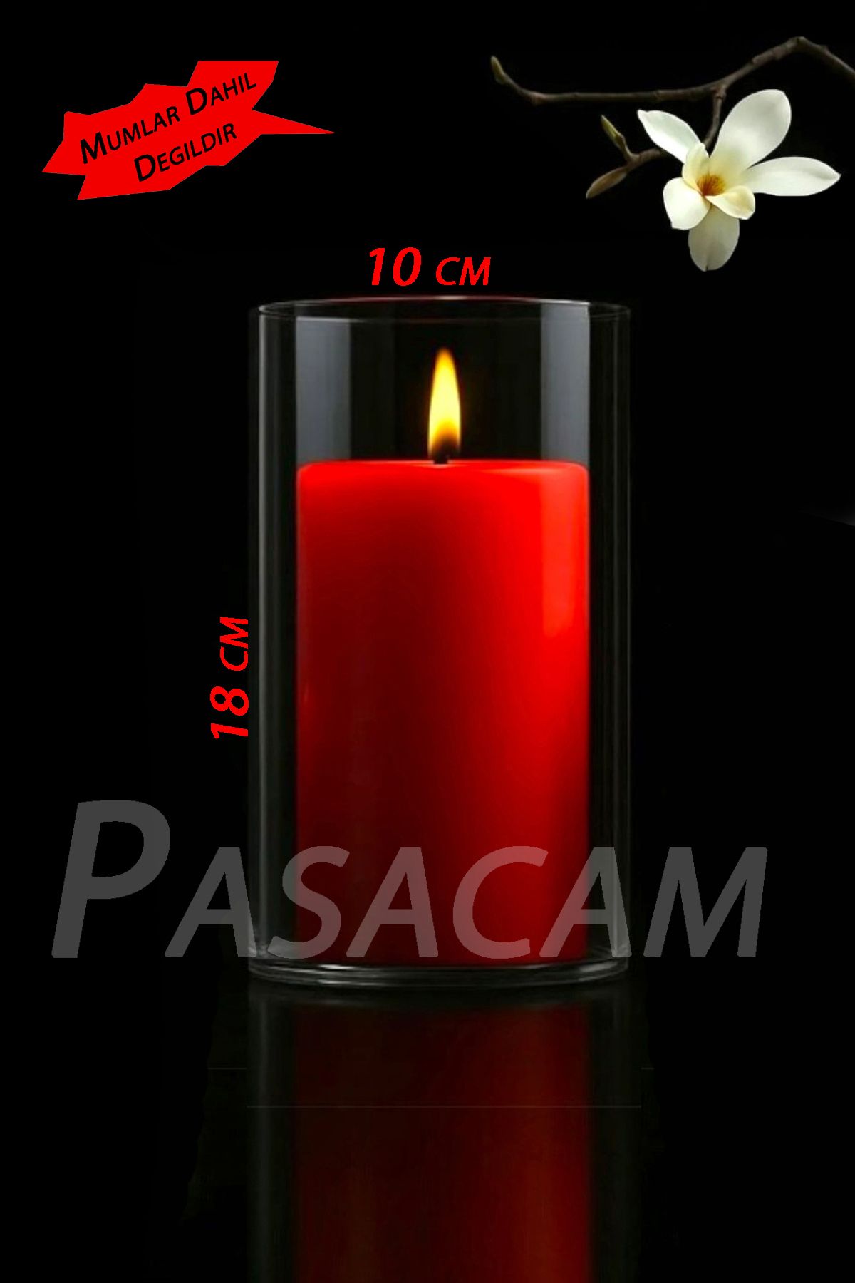 Paşa Cam Cam Vazo Silindir Mumluk 10 cm Boy 18 cm Yükseklik