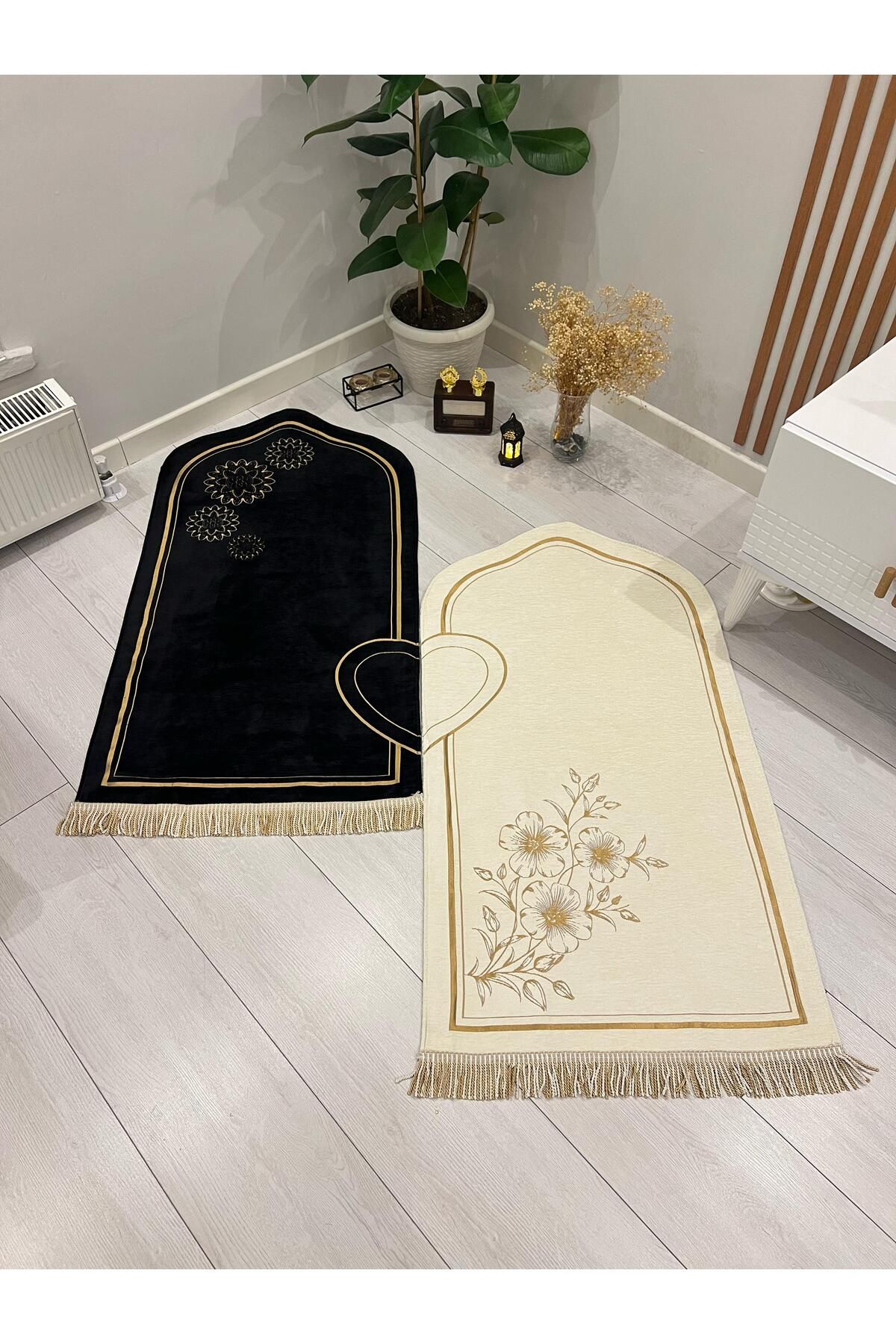 hicazavm Kaliteli sık dokuma kalpli çift eş dua ibadet namaz seccadesi seti
