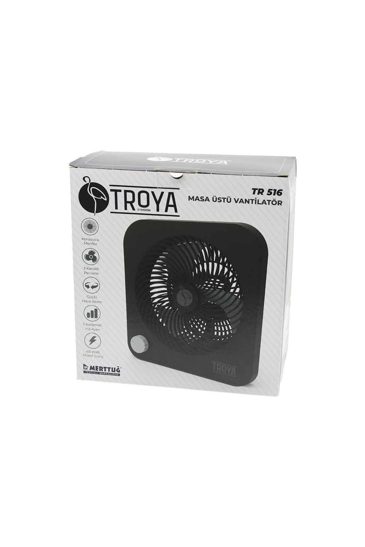 BIGBOYCL Masa Üstü Vantilatör Fan=22Cm 3 Kademe Hız 40W 3 Pervane Siyah Pls.Stand=28X27X13Cm Tr-516